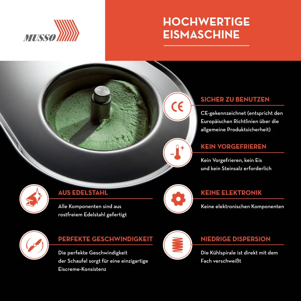 Musso Mini Lussino 4080 Eismaschine – 0,75 L, Edelstahl, schnell & cremig