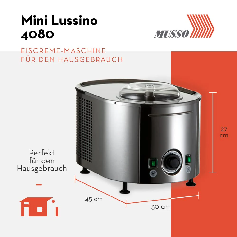 Musso Mini Lussino 4080 Eismaschine – 0,75 L, Edelstahl, schnell & cremig