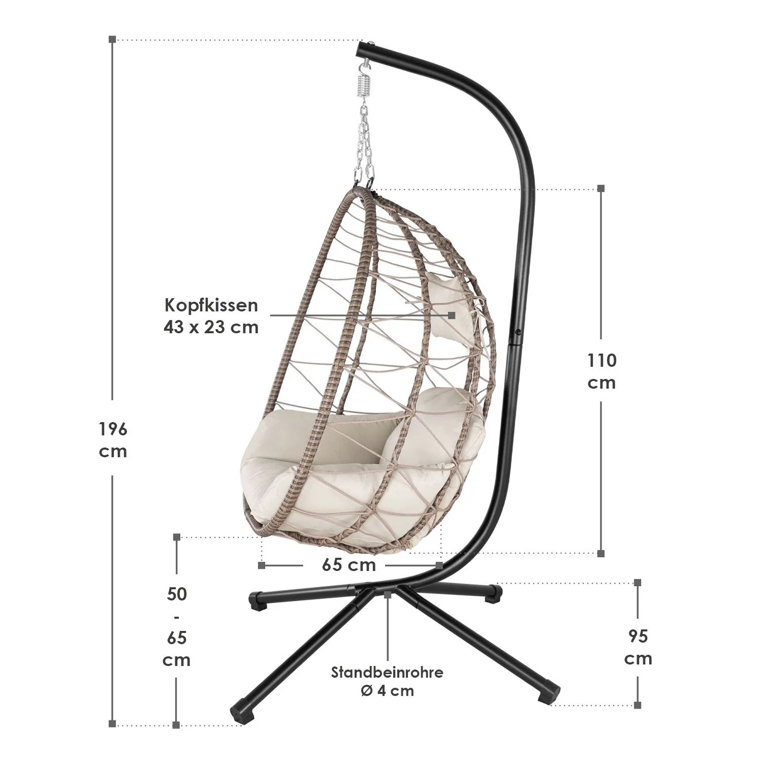 Aria Hängesessel mit Gestell – Lounge-Stil, Rattan, Ergonomisch, Höhenverstellbar