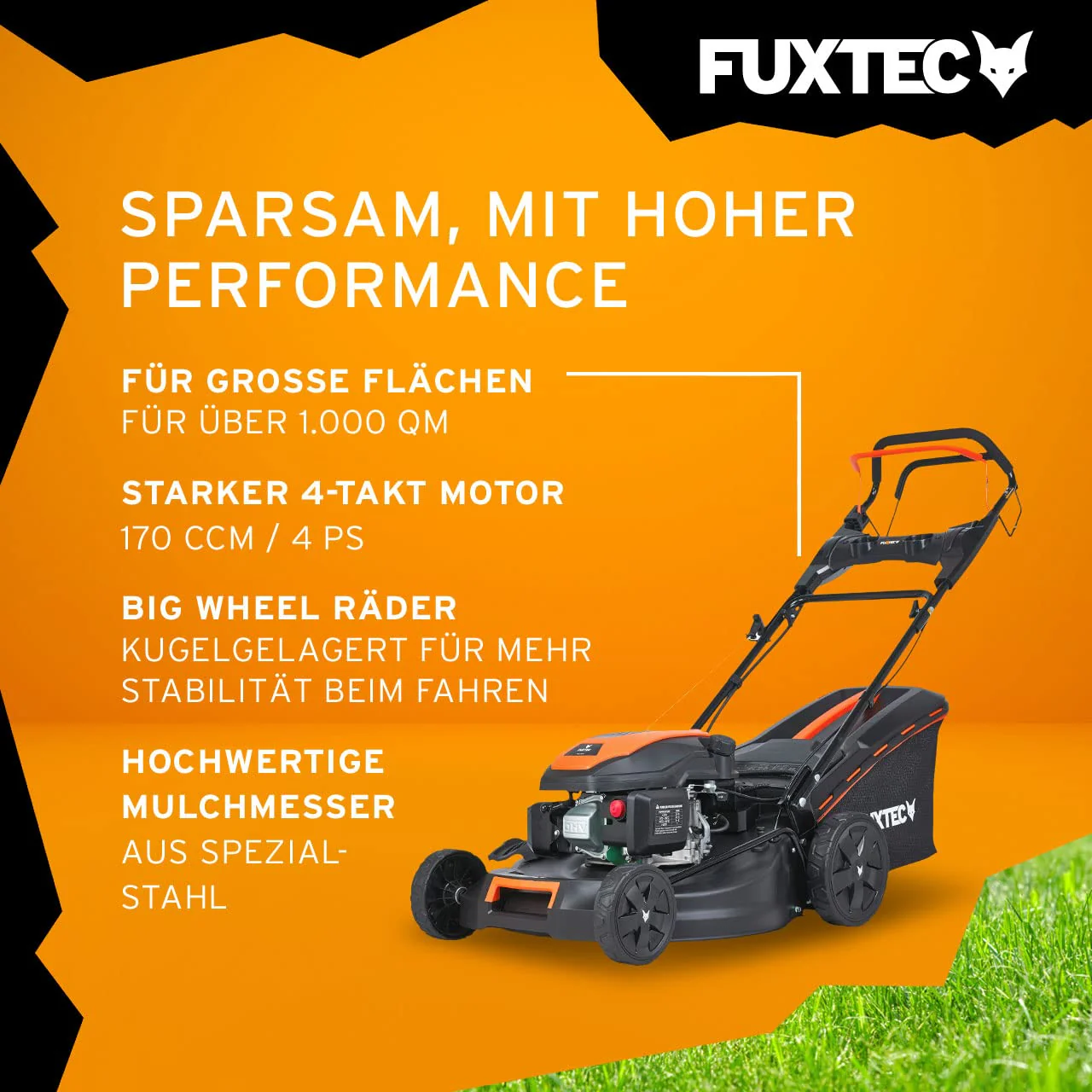 FUXTEC FX-RM5196eS – 4-in-1 Benzin-Rasenmäher mit ZIPGO-Motor