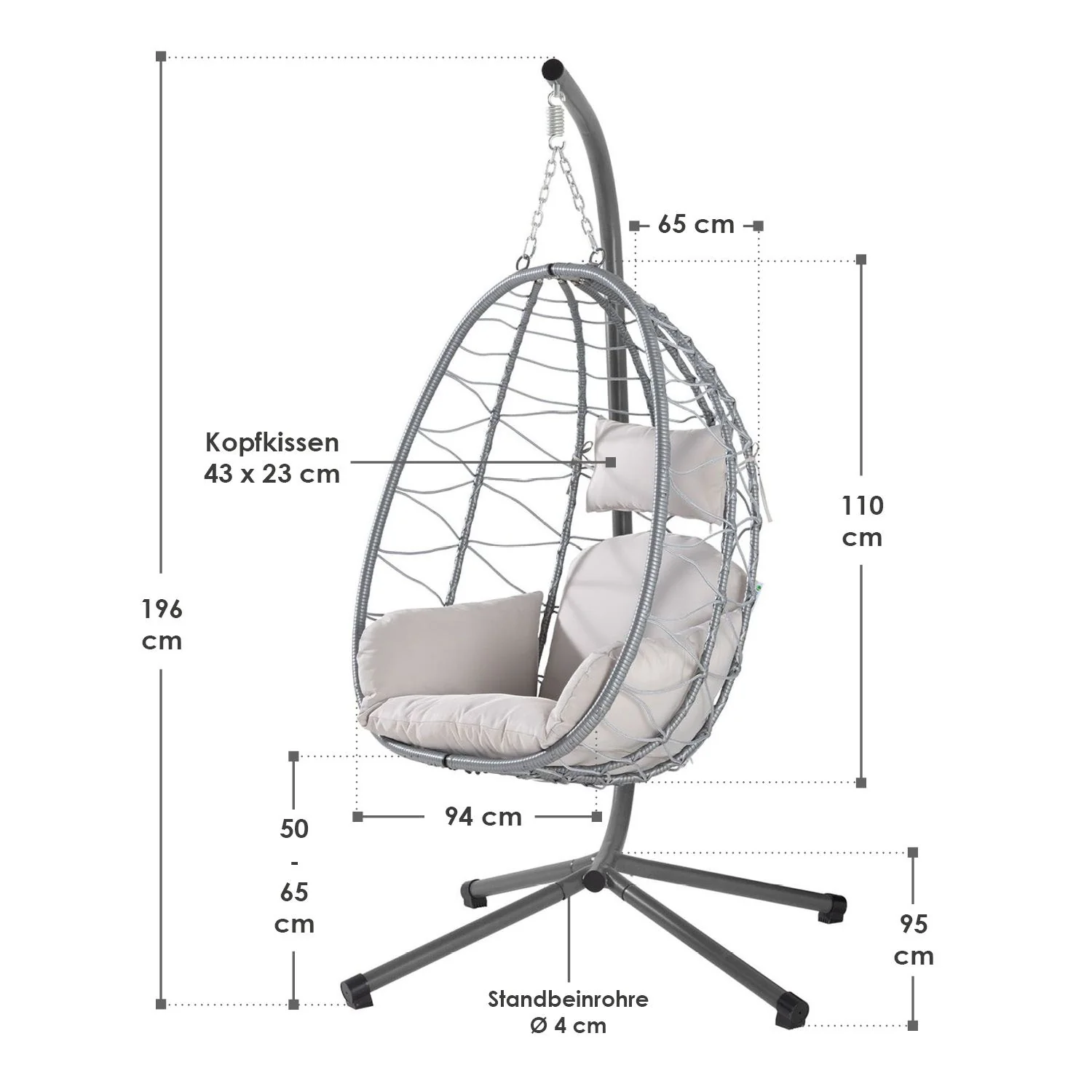 Aria Hängesessel mit Gestell – Lounge-Stil, Rattan, Ergonomisch, Höhenverstellbar