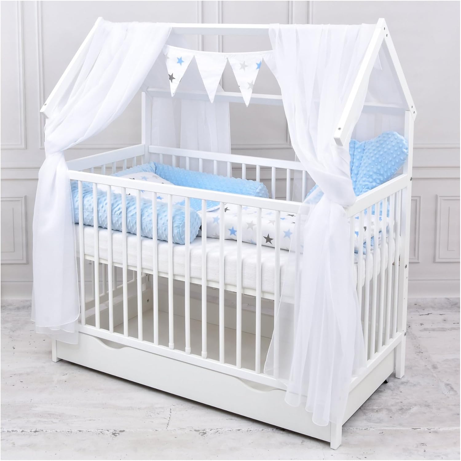 Baby Delux Kinderbett Haus 60x120 cm – Komplettset Weiß – Sicher, flexibel & gemütlich