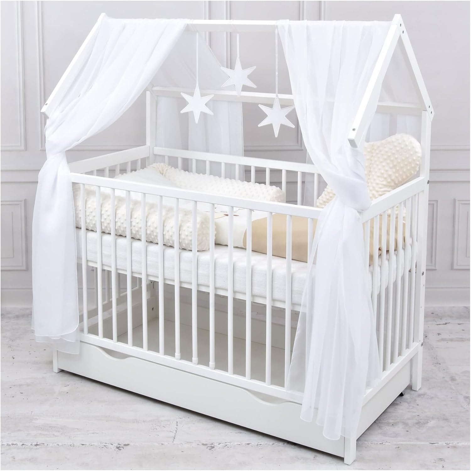 Baby Delux Kinderbett Haus 60x120 cm – Komplettset Weiß – Sicher, flexibel & gemütlich