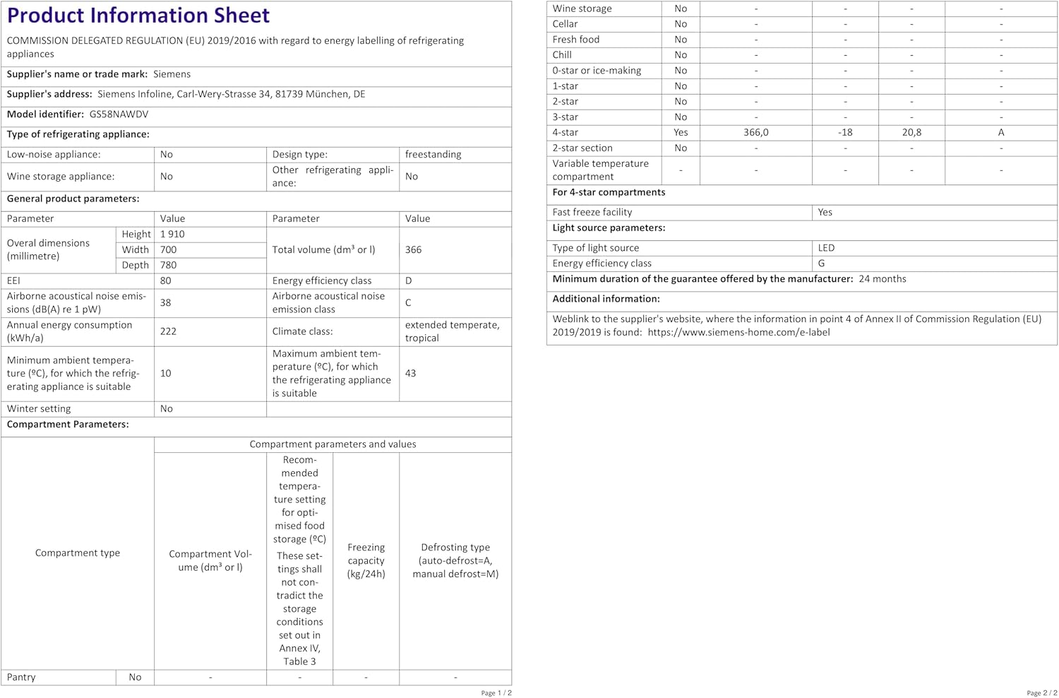 Siemens GS54NAWCV iQ500 Gefrierschrank 327 L – NoFrost, BigBox & superFreezing, Energiesparend
