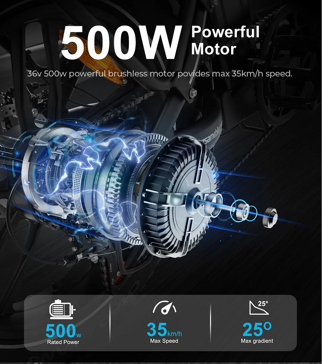 SAMEBIKE C05 Pro E-Bike – Pedelec Plegable Step-Through, Fat Tire 500 W, 36 V 13 Ah