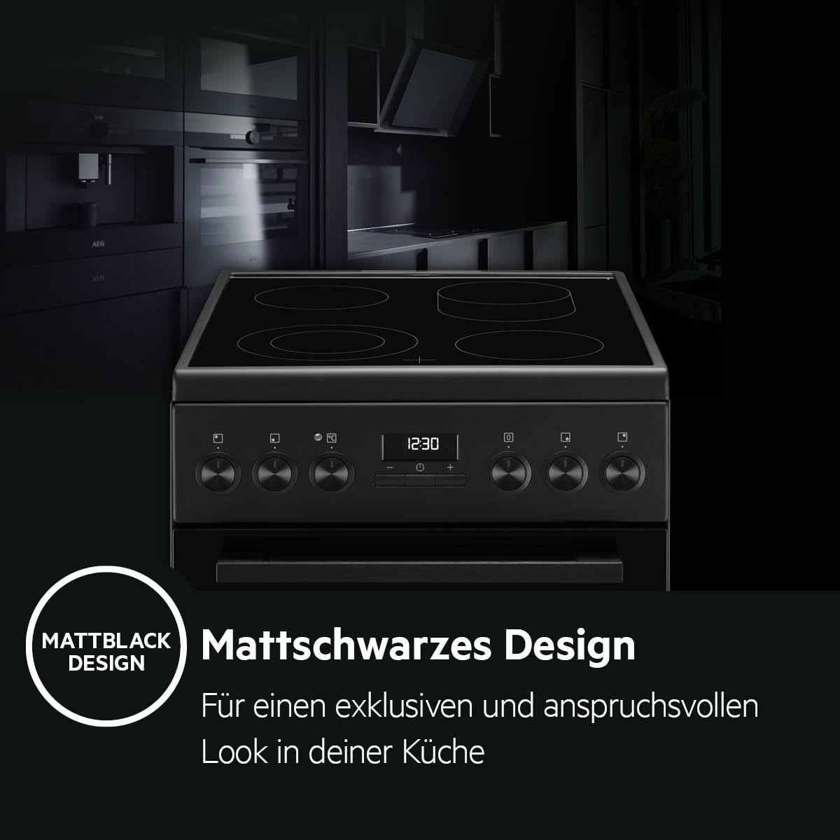 AEG CCB54492BB – Glaskeramik-Kochfeld & Umluftbackofen, Schwarz Matt