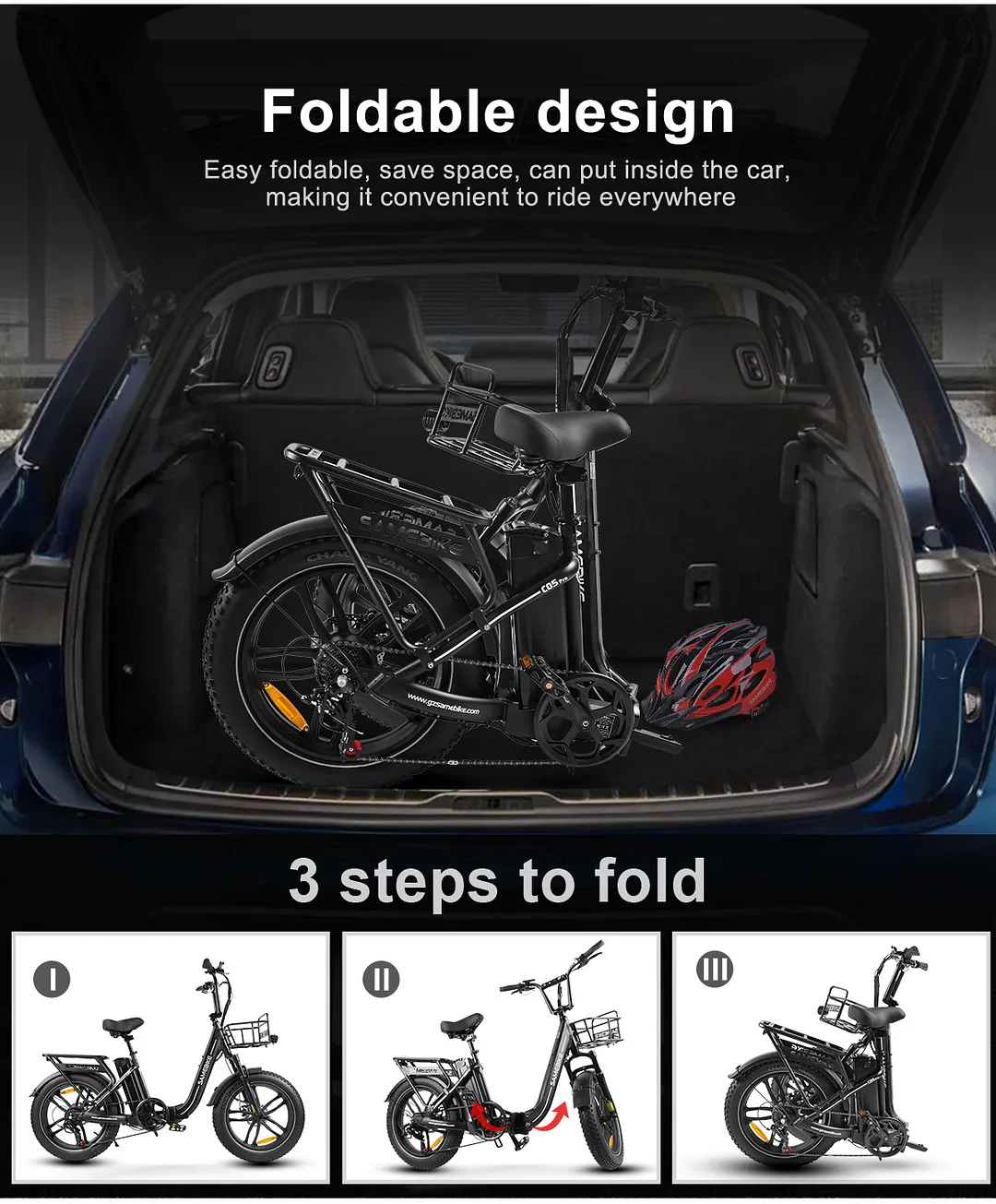 SAMEBIKE C05 Pro E-Bike – Pedelec Plegable Step-Through, Fat Tire 500 W, 36 V 13 Ah