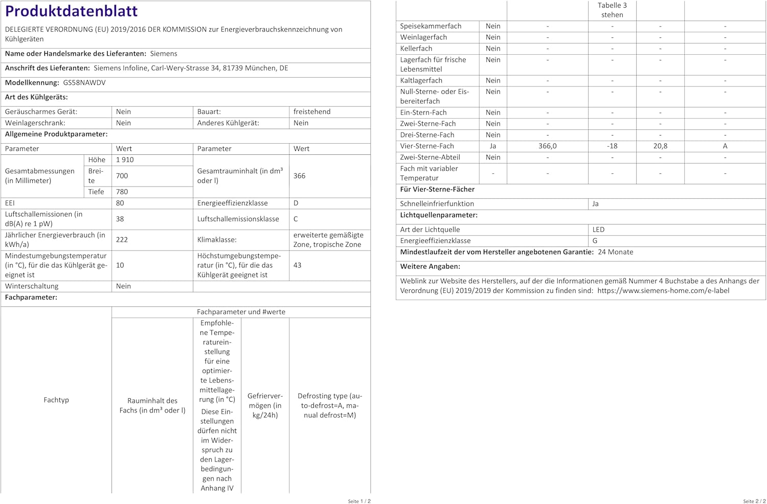 Siemens GS54NAWCV iQ500 Gefrierschrank 327 L – NoFrost, BigBox & superFreezing, Energiesparend