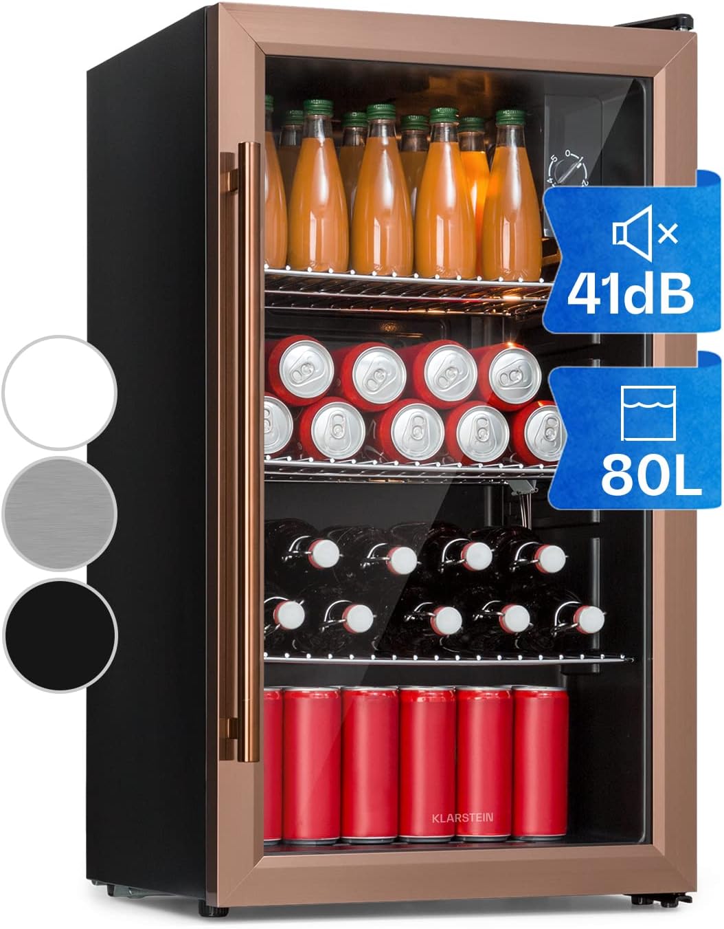 Klarstein Mini-Kühlschrank 80 L mit Glastür – Leise, Energieeffizient, Ideal für Getränke, Party & Camping