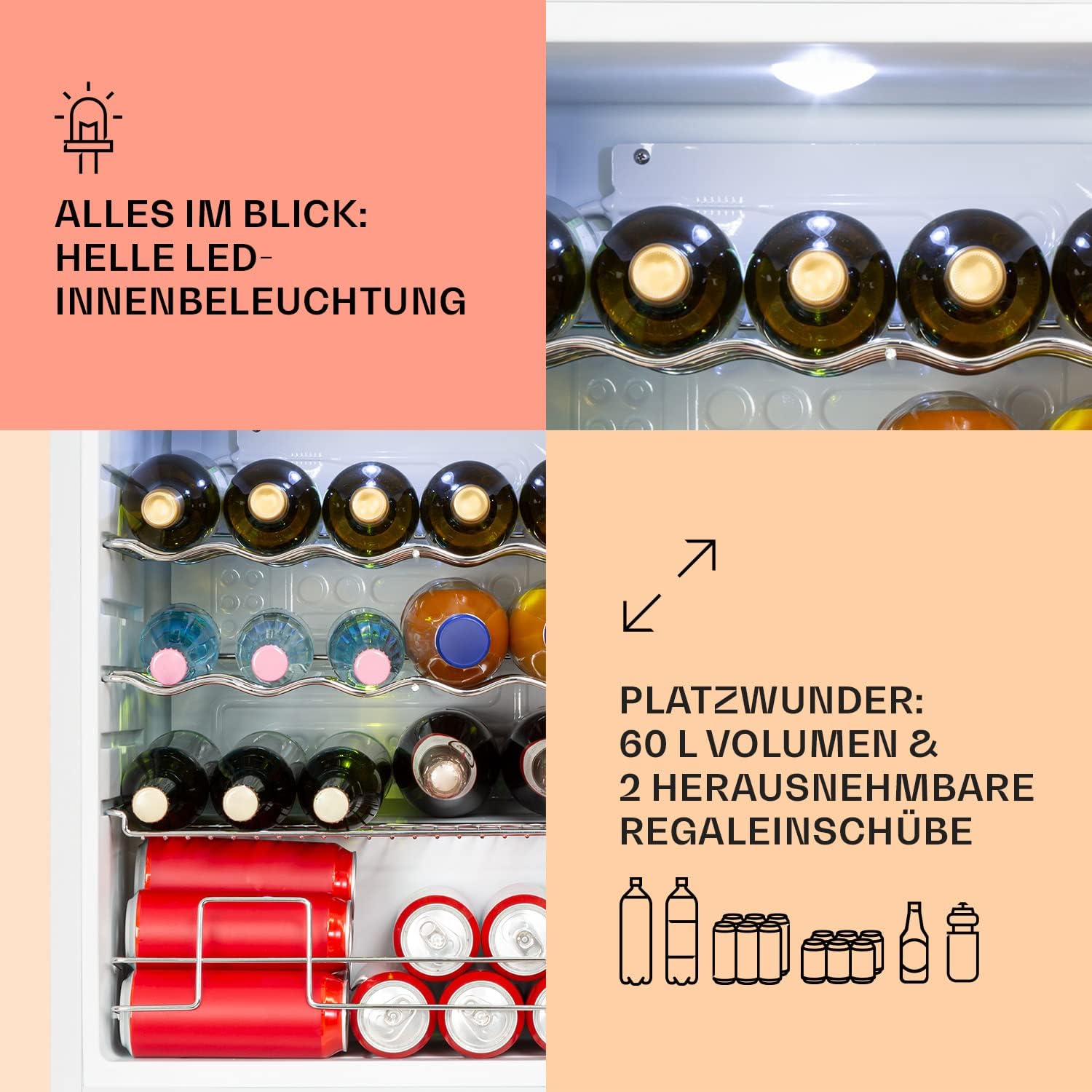 Klarstein Mini-Kühlschrank 80 L mit Glastür – Leise, Energieeffizient, Ideal für Getränke, Party & Camping