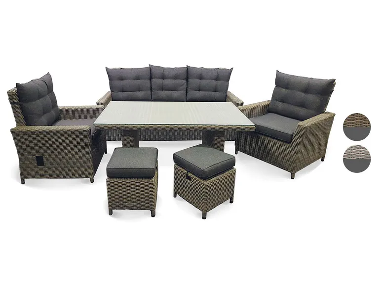 Bellavista Alu-Luxus Asti 6-teilig – Garten-Lounge Set: 3-Sitzer Sofa, 2 Sessel, 2 Hocker, Tisch, verstellbare Rückenlehne