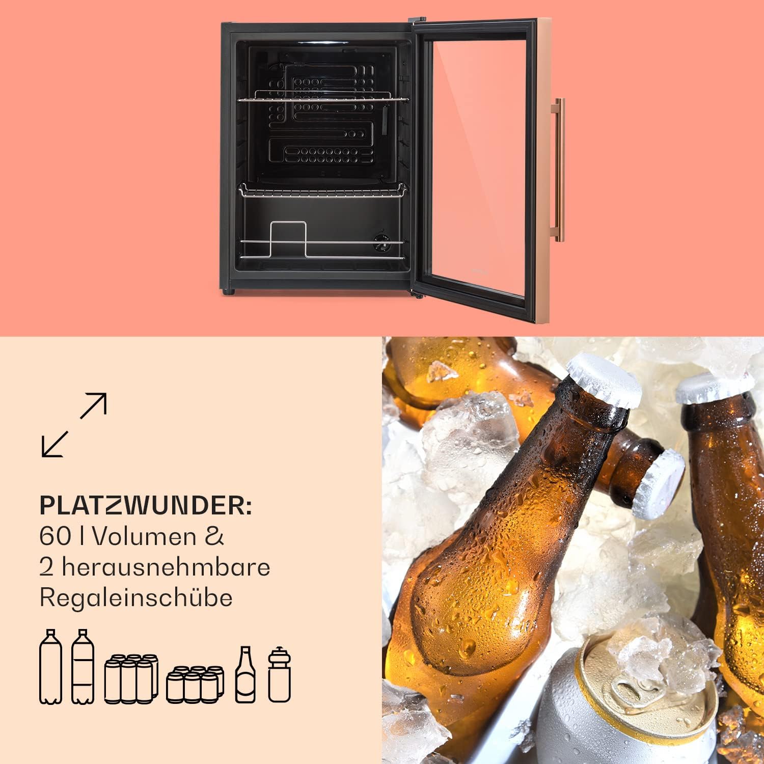 Klarstein Mini-Kühlschrank 80 L mit Glastür – Leise, Energieeffizient, Ideal für Getränke, Party & Camping