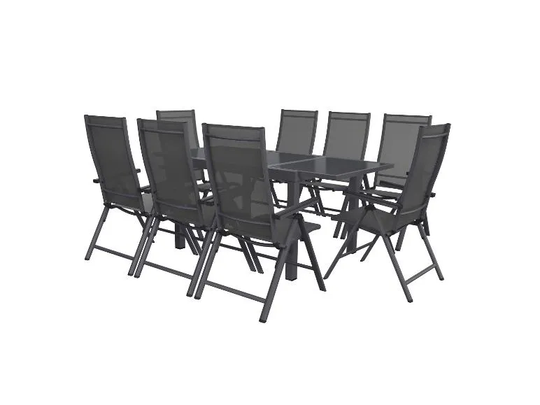 LIVARNO home Houston 9-teiliges Aluminium-Garten-Set – Ausziehbarer Tisch + 8 Hohe Stühle, Grau