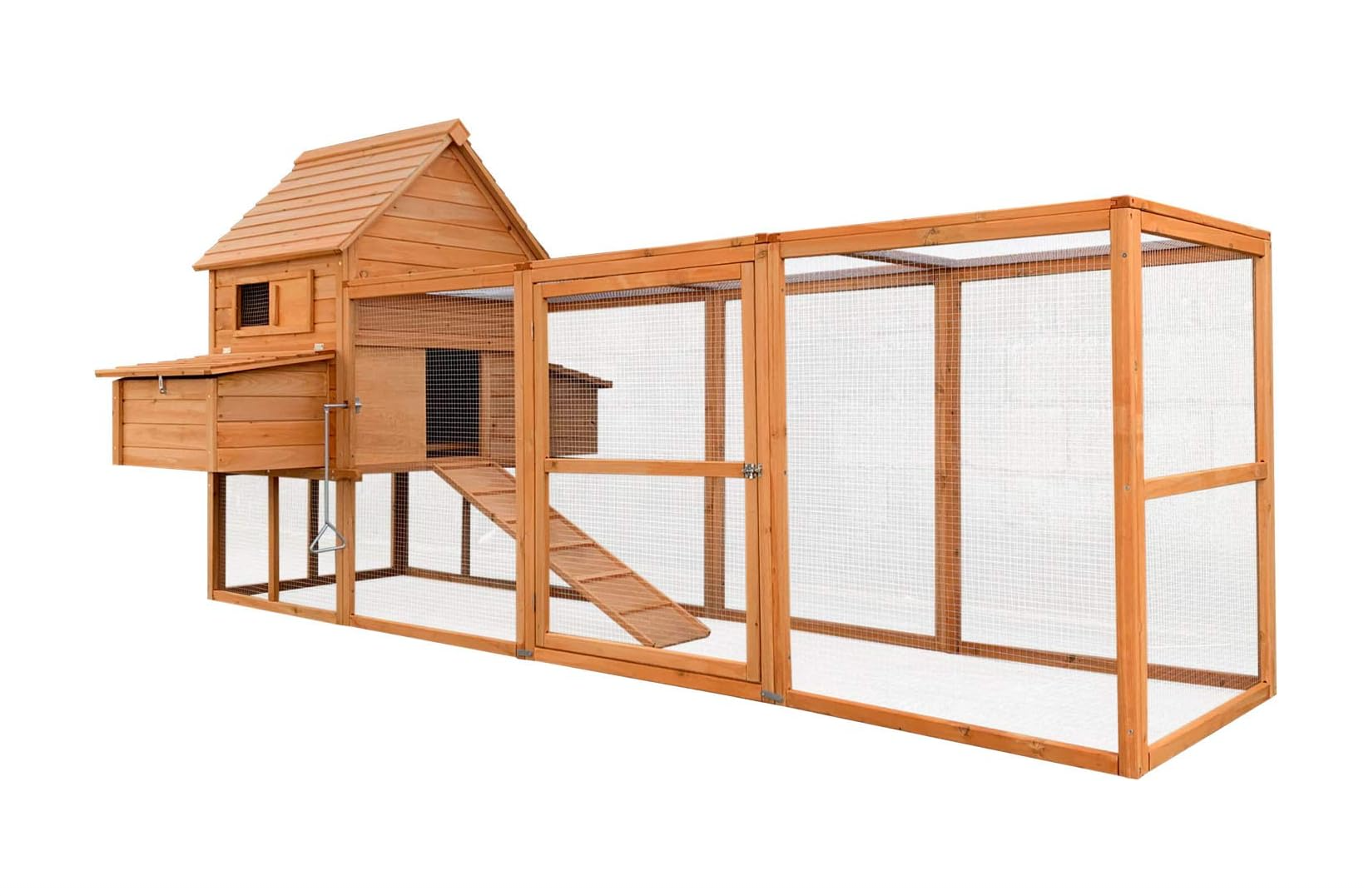 Wiltec Hühnerstall 310x150x150 cm – Hühnerhaus mit Auslauf, Nistplätzen, Rückzugsbereich & herausziehbarer Schublade, Braun