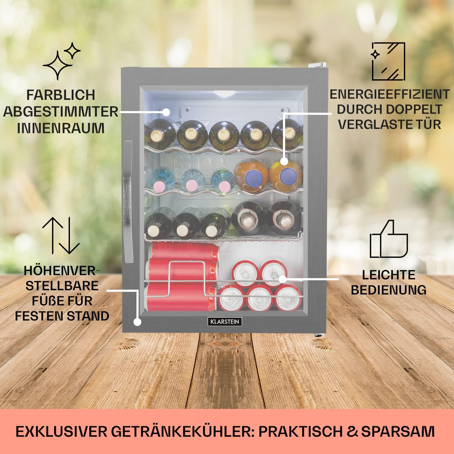 Klarstein Mini-Kühlschrank 80 L mit Glastür – Leise, Energieeffizient, Ideal für Getränke, Party & Camping