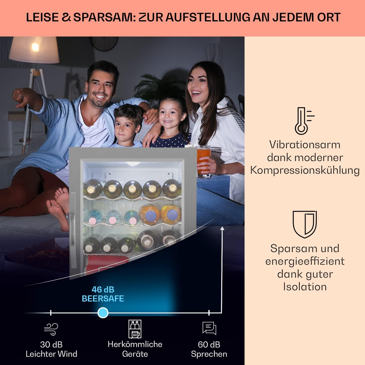 Klarstein Mini-Kühlschrank 80 L mit Glastür – Leise, Energieeffizient, Ideal für Getränke, Party & Camping