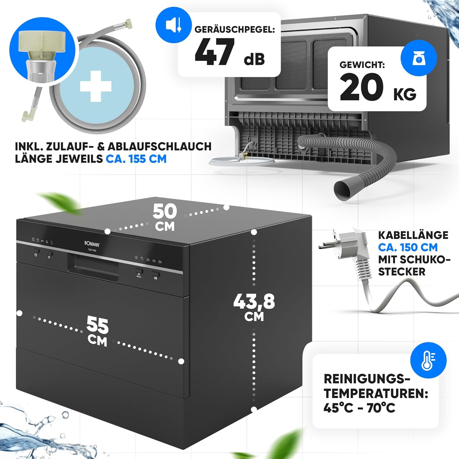 Bomann Mini Geschirrspüler TSG 7405 – kompakt, leise & energieeffizient