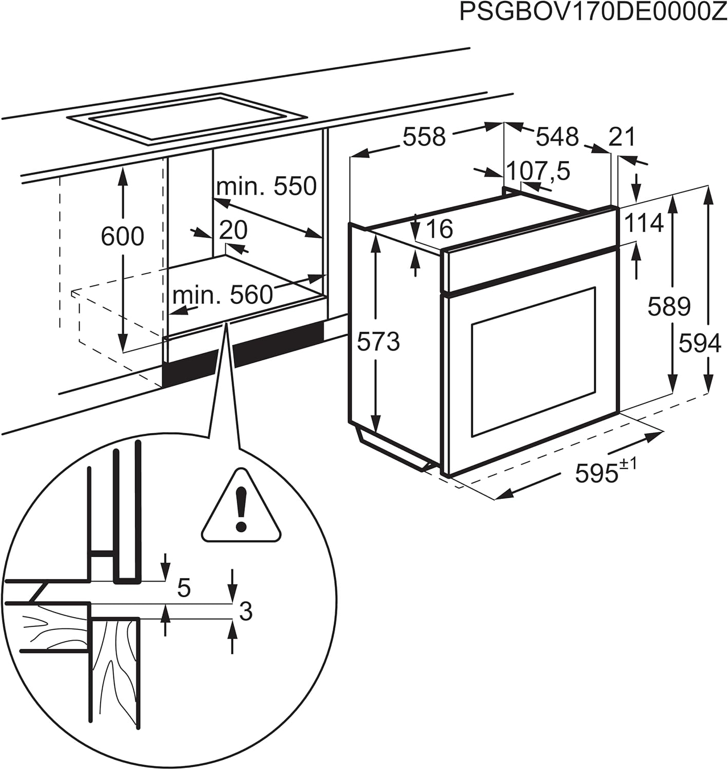 AEG BPE53516AB Einbau-Backofen Serie 5 – Pyrolyse, Heißluft, 25 Programme, LED-Touch, Kühle Tür, Schwarz