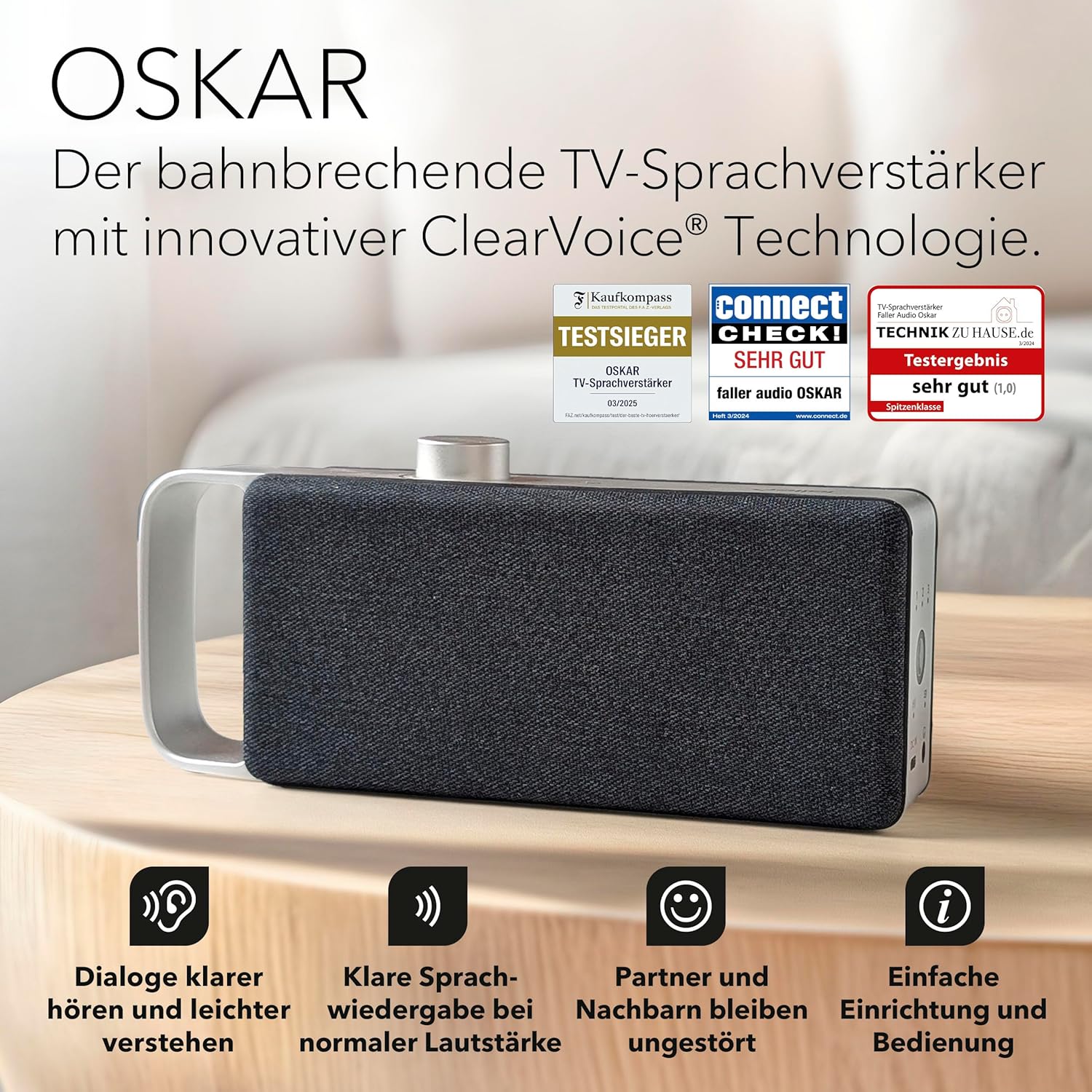 Faller Oskar TV – Tragbarer Soundbar Lautsprecher, kabellos, Aluminiumgehäuse