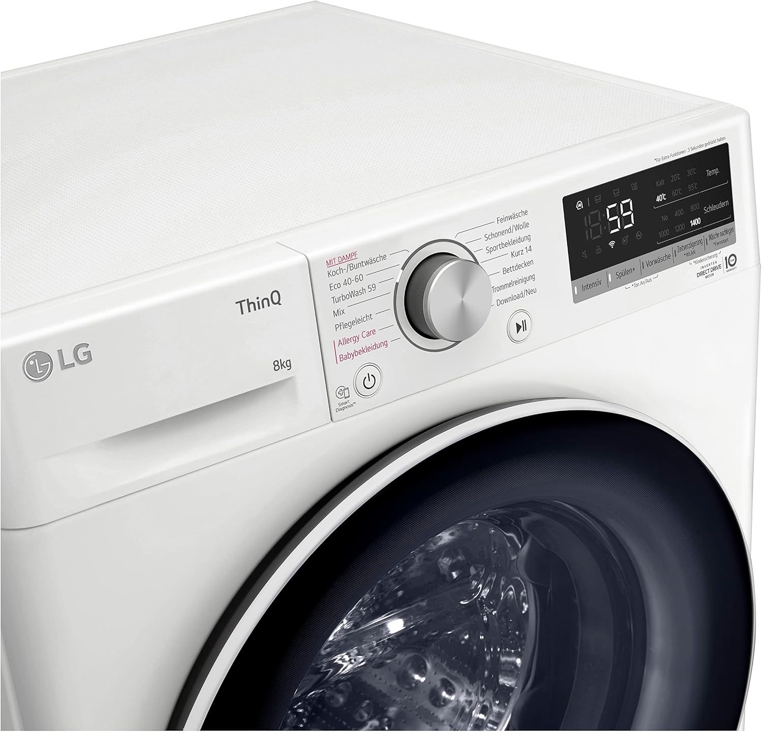 LG F4WV7080 Frontlader-Waschmaschine – 8 kg, 1400 U/min, AI Direct Drive, Dampfreinigung, Wi-Fi, Energieeffizienz Triple A, Weiß