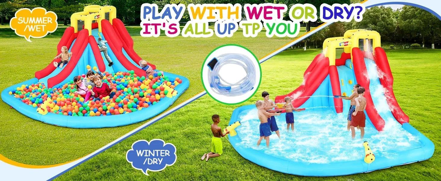 8-in-1 Kinder Wasserspaß Rutsche – aufblasbarer Spielpark mit Kletterwand, Pool & Wasserkanonen