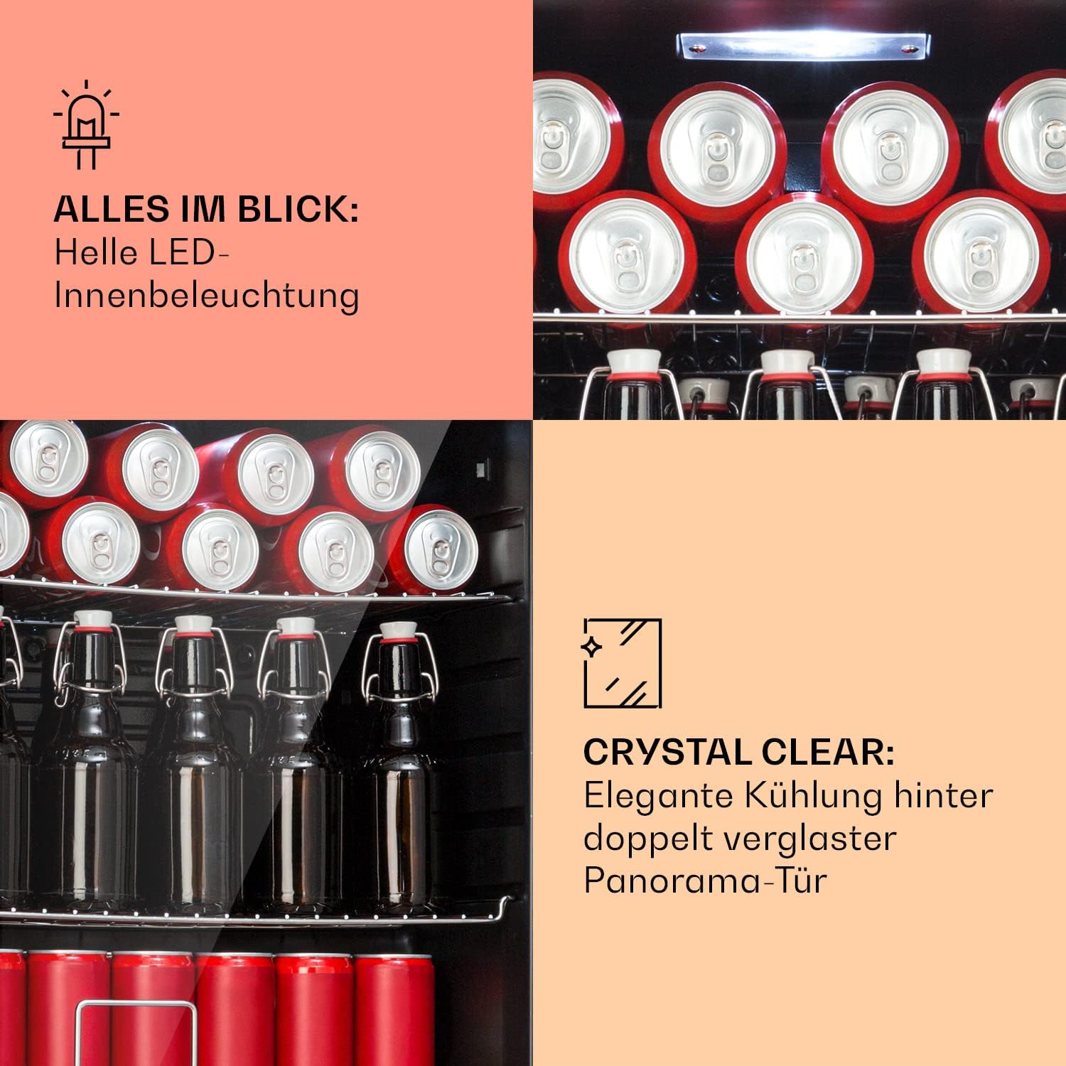 Klarstein Mini-Kühlschrank 80 L mit Glastür – Leise, Energieeffizient, Ideal für Getränke, Party & Camping