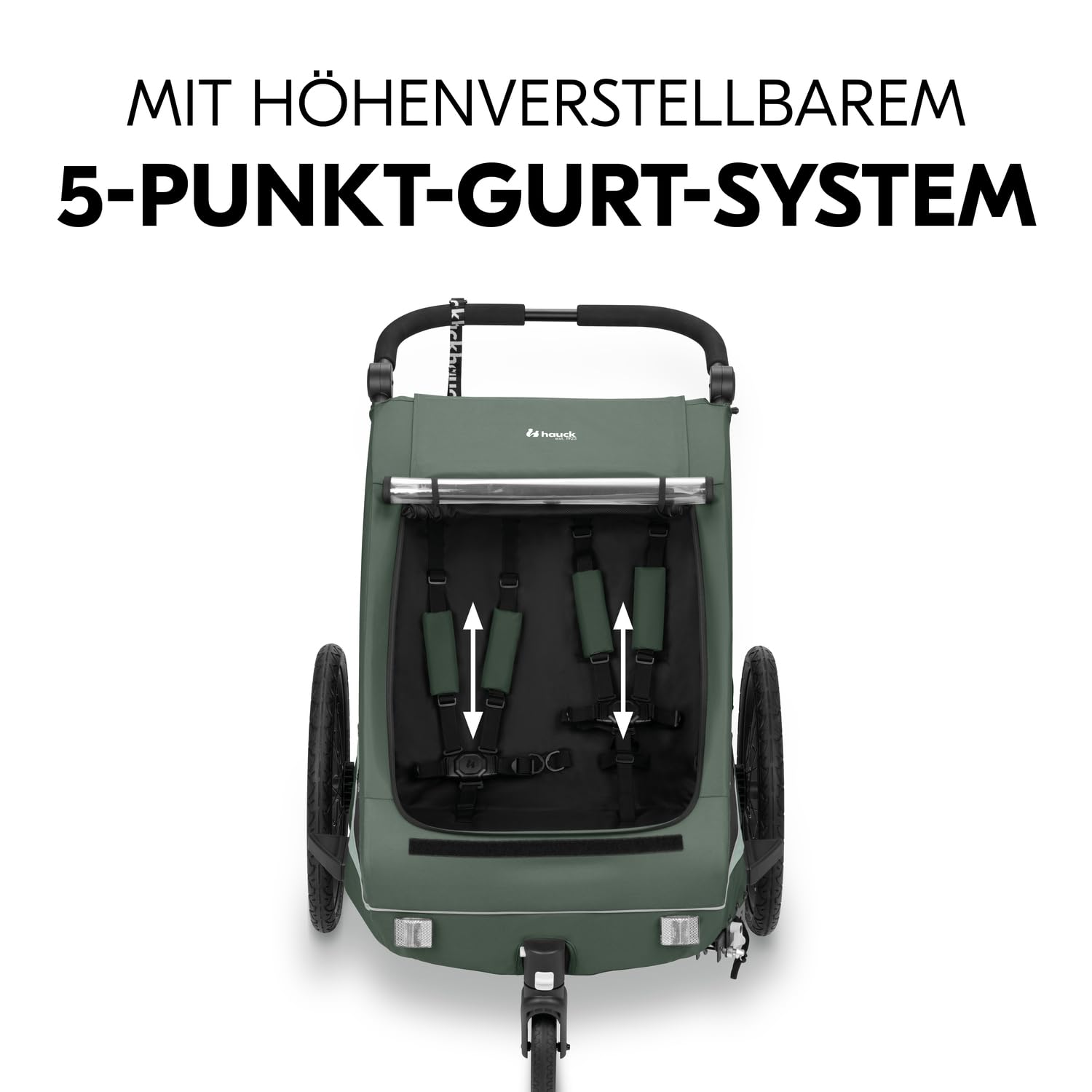hauck Dryk Duo Plus – 2-in-1 Fahrradanhänger & Kinderwagen für 2 Kinder, mit Federung, LED & XL-Kofferraum