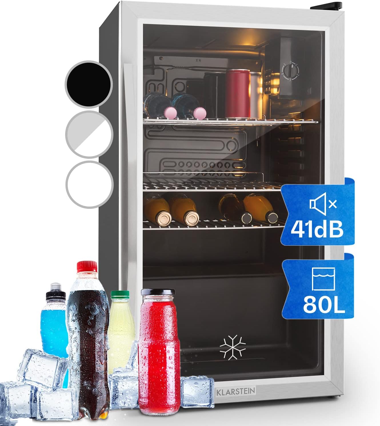 Klarstein Mini-Kühlschrank 80 L mit Glastür – Leise, Energieeffizient, Ideal für Getränke, Party & Camping