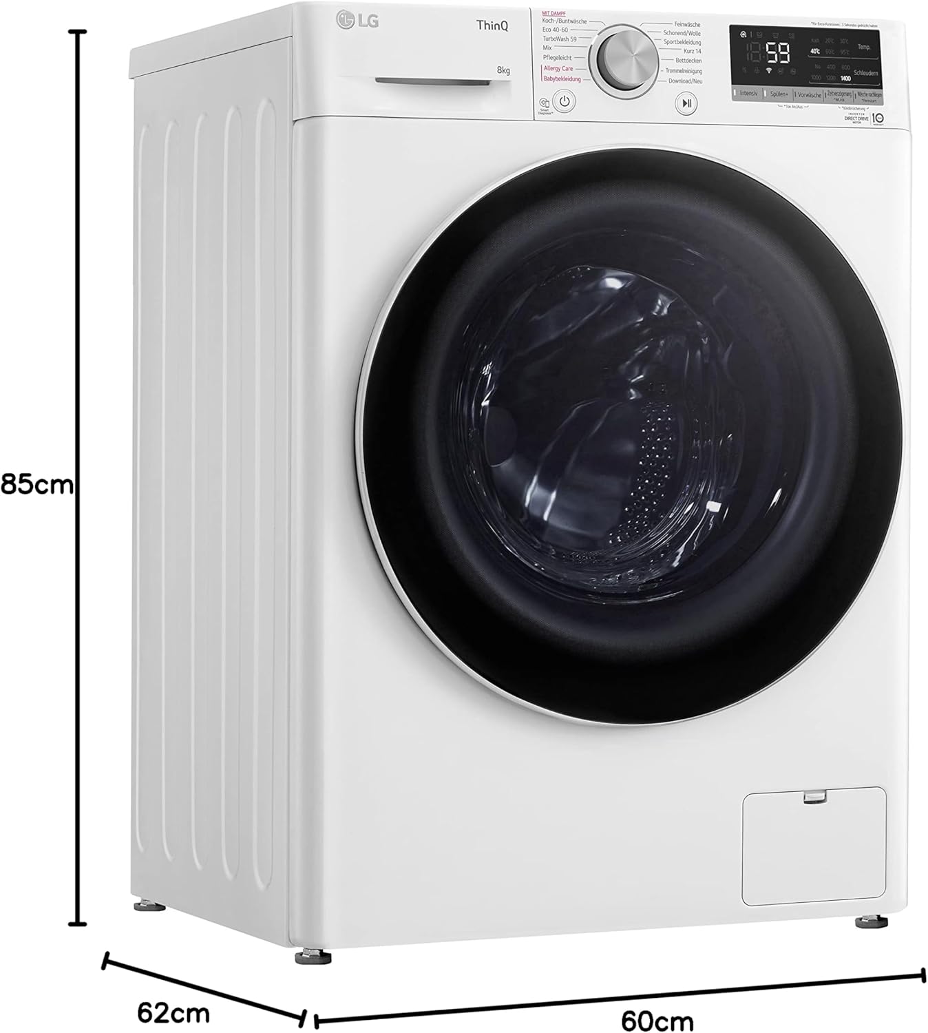 LG F4WV7080 Frontlader-Waschmaschine – 8 kg, 1400 U/min, AI Direct Drive, Dampfreinigung, Wi-Fi, Energieeffizienz Triple A, Weiß