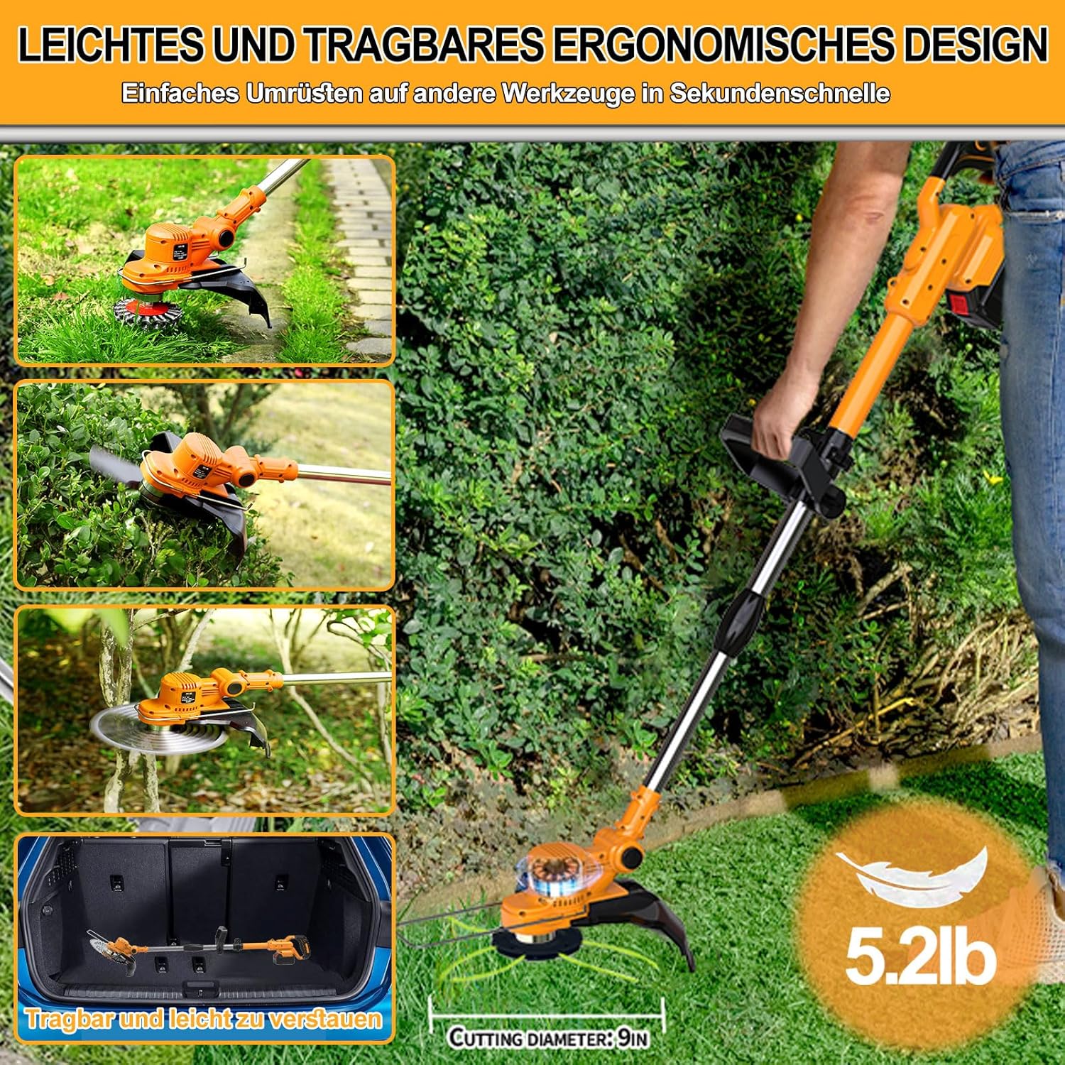 4-in-1 Akku-Gartenfräse & Rasentrimmer 21V – Effizient, Kraftvoll & Vielseitig