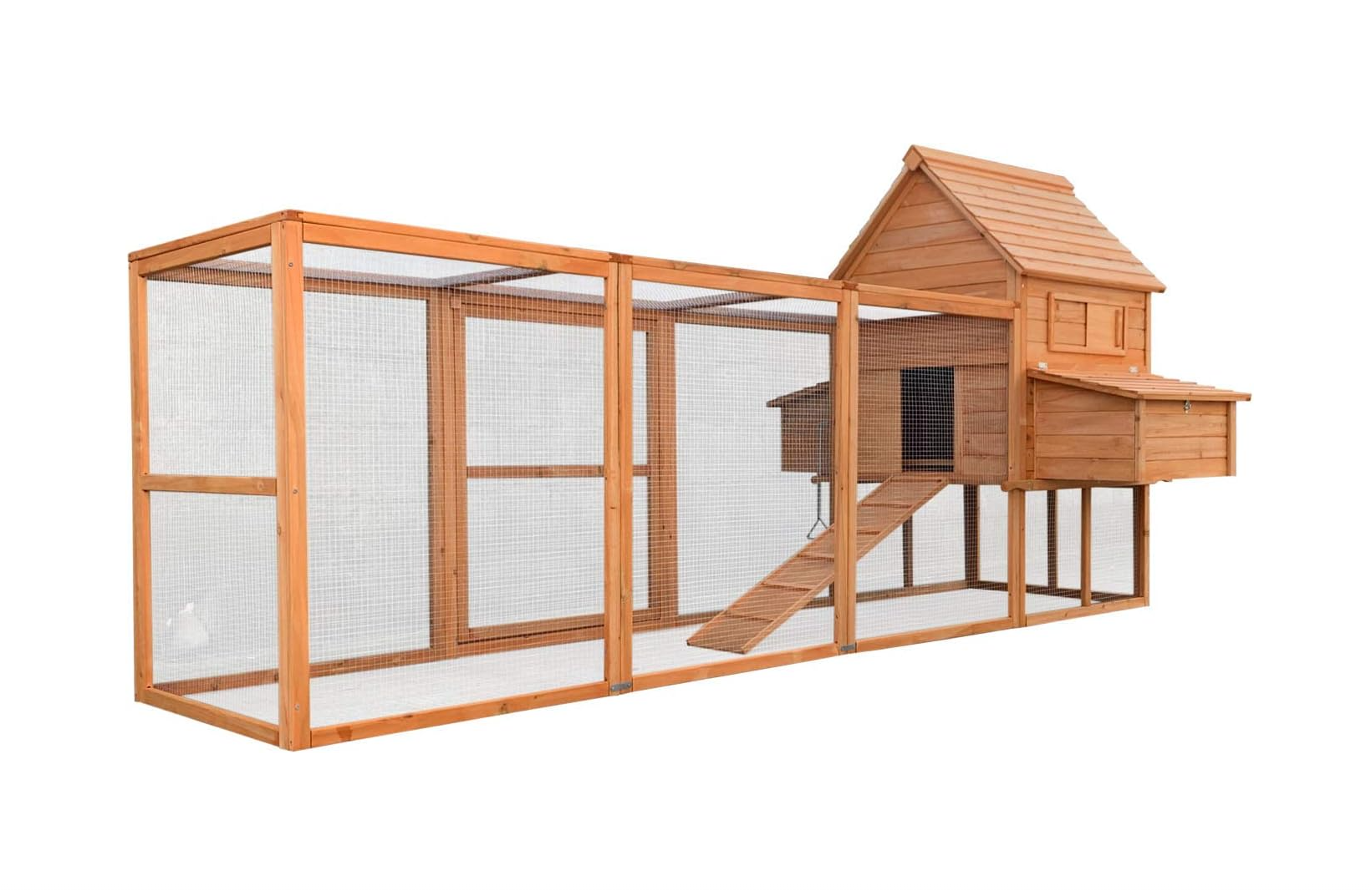 Wiltec Hühnerstall 310x150x150 cm – Hühnerhaus mit Auslauf, Nistplätzen, Rückzugsbereich & herausziehbarer Schublade, Braun