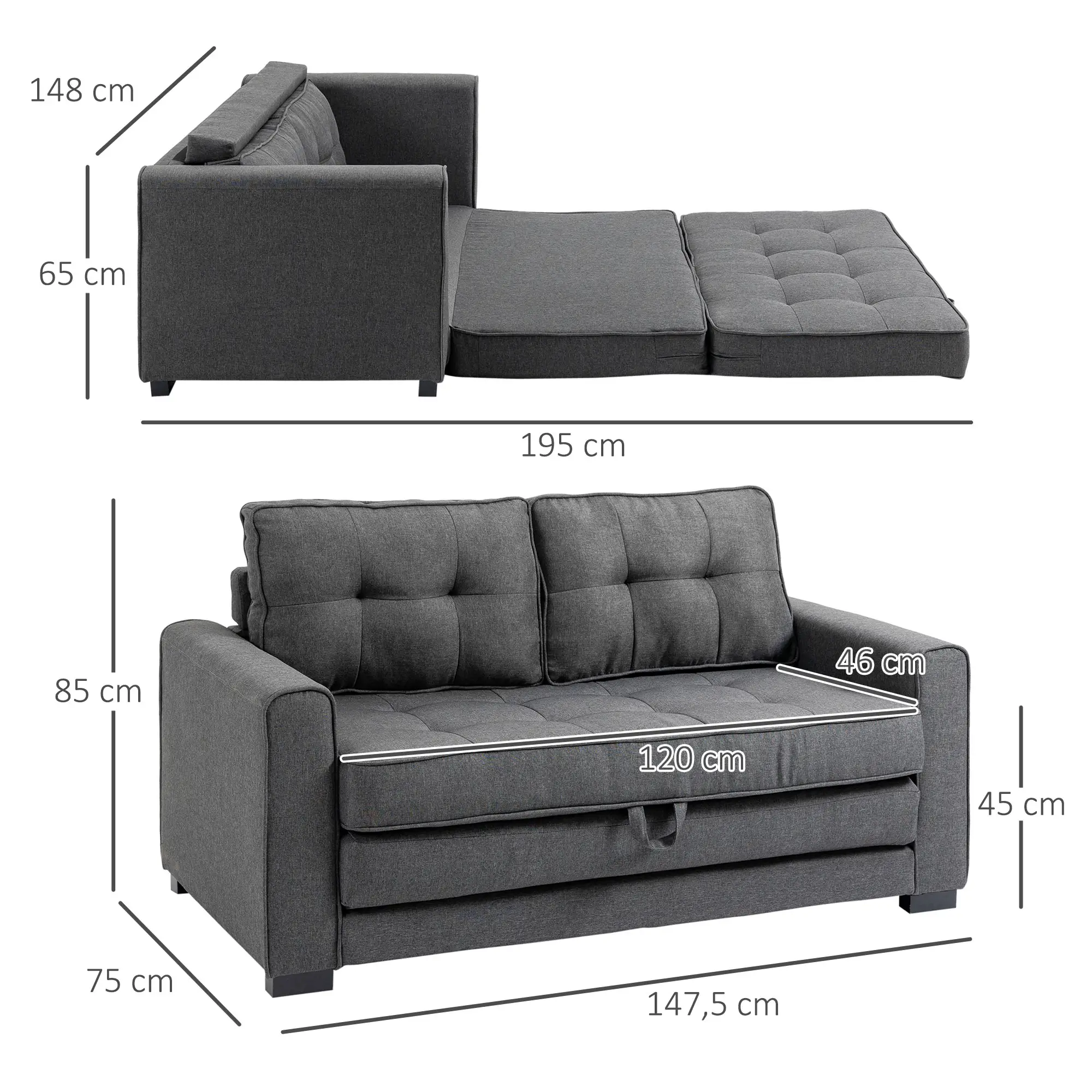 HOMCOM 2-Sitzer Schlafsofa – Kompakt, bequem und praktisch