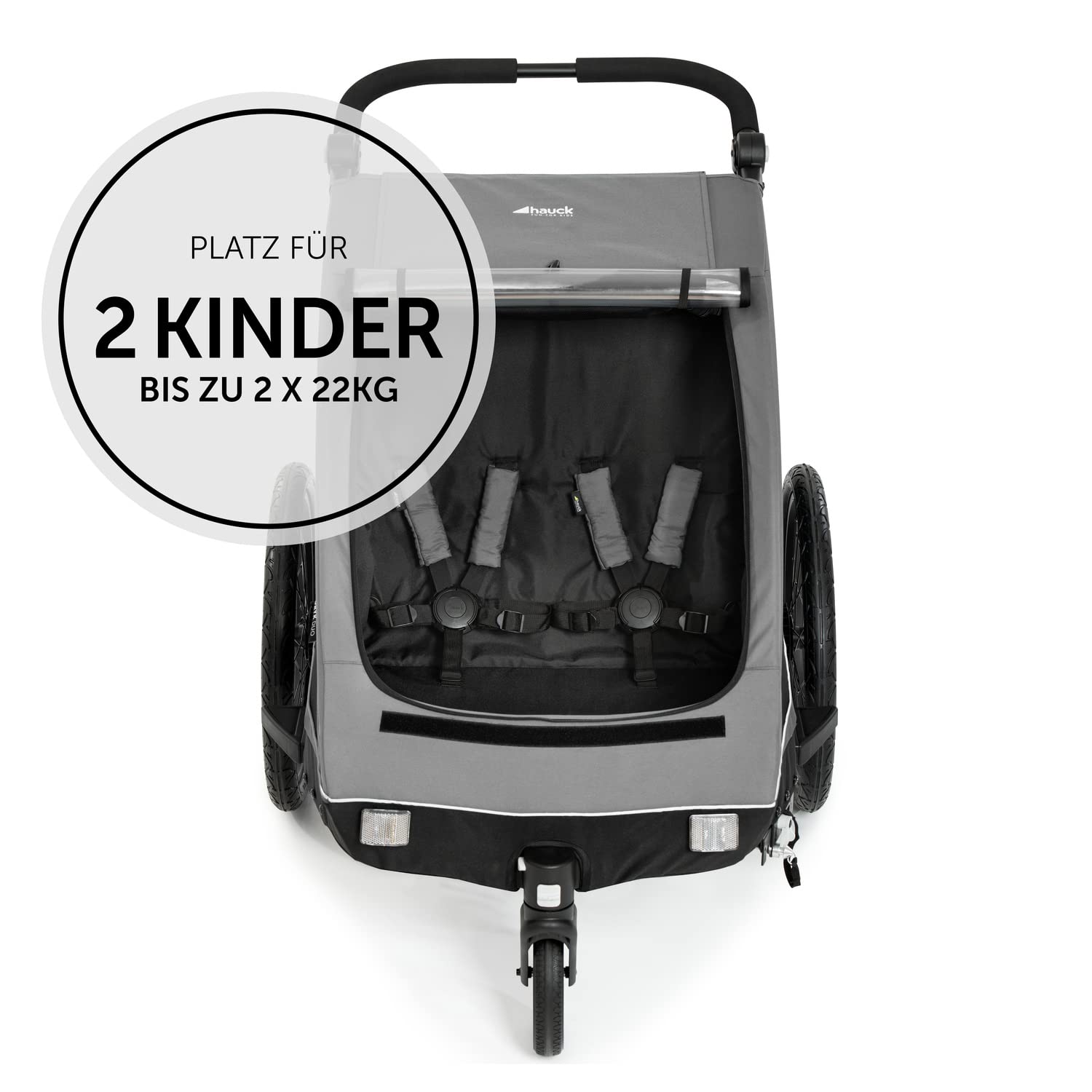 hauck Dryk Duo Plus – 2-in-1 Fahrradanhänger & Kinderwagen für 2 Kinder, mit Federung, LED & XL-Kofferraum