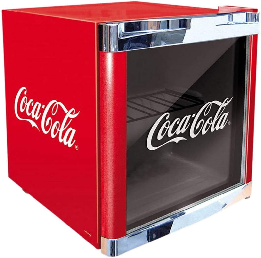 CUBES Mini-Kühlschrank 48 L – Retro Getränkekühlschrank Coca-Cola Design, tragbar & energiesparend