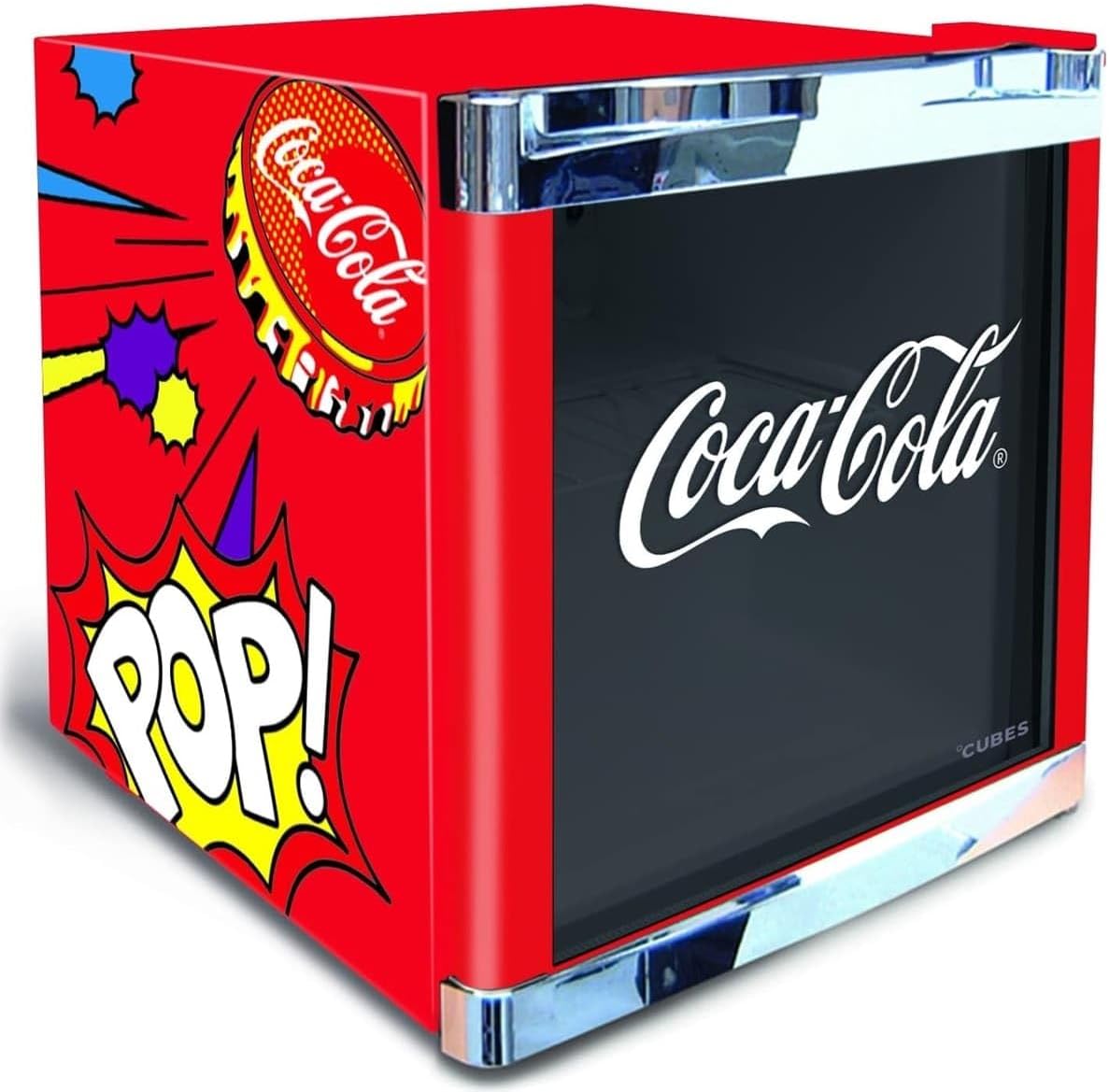 CUBES Mini-Kühlschrank 48 L – Retro Getränkekühlschrank Coca-Cola Design, tragbar & energiesparend