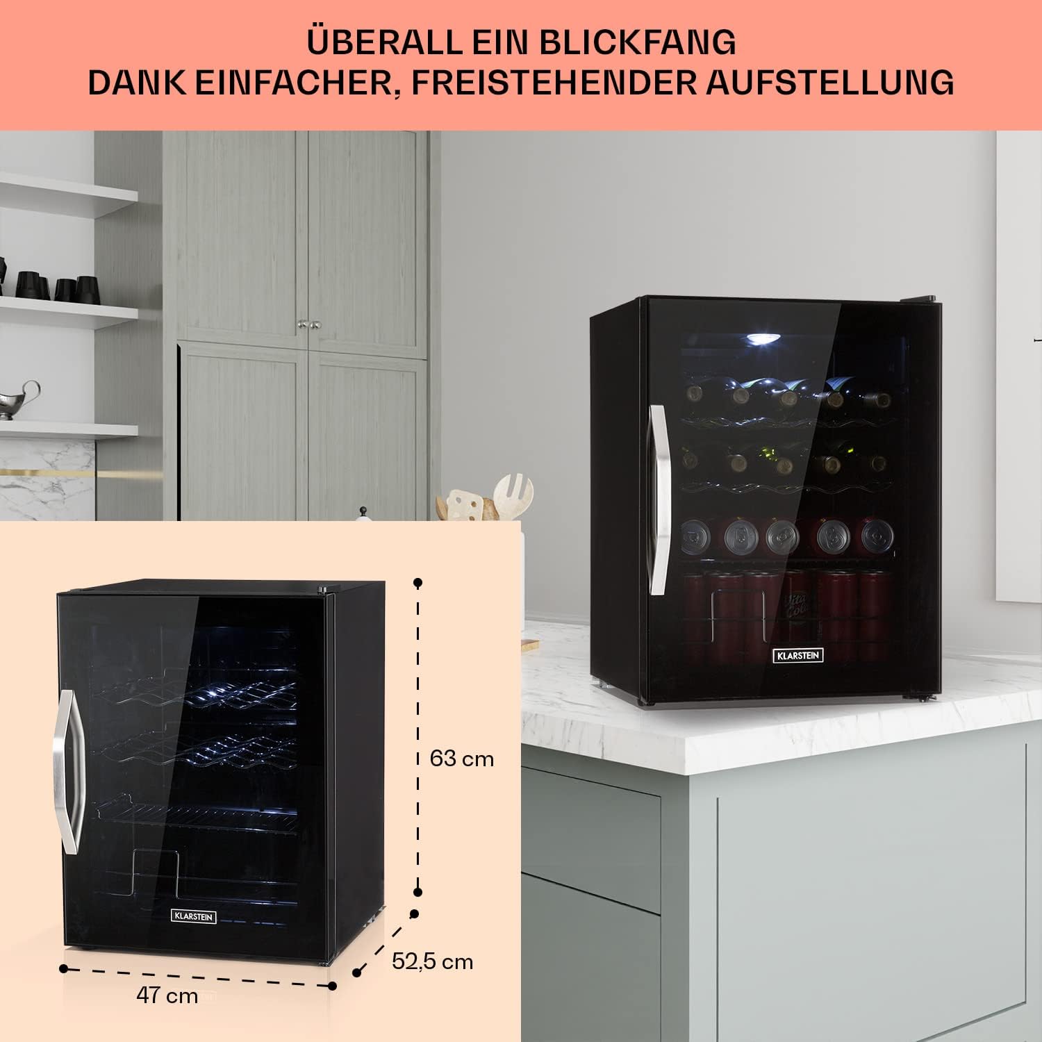 Klarstein Mini-Kühlschrank 80 L mit Glastür – Leise, Energieeffizient, Ideal für Getränke, Party & Camping