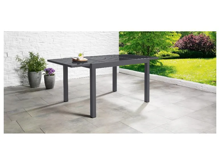 LIVARNO home Houston 9-teiliges Aluminium-Garten-Set – Ausziehbarer Tisch + 8 Hohe Stühle, Grau
