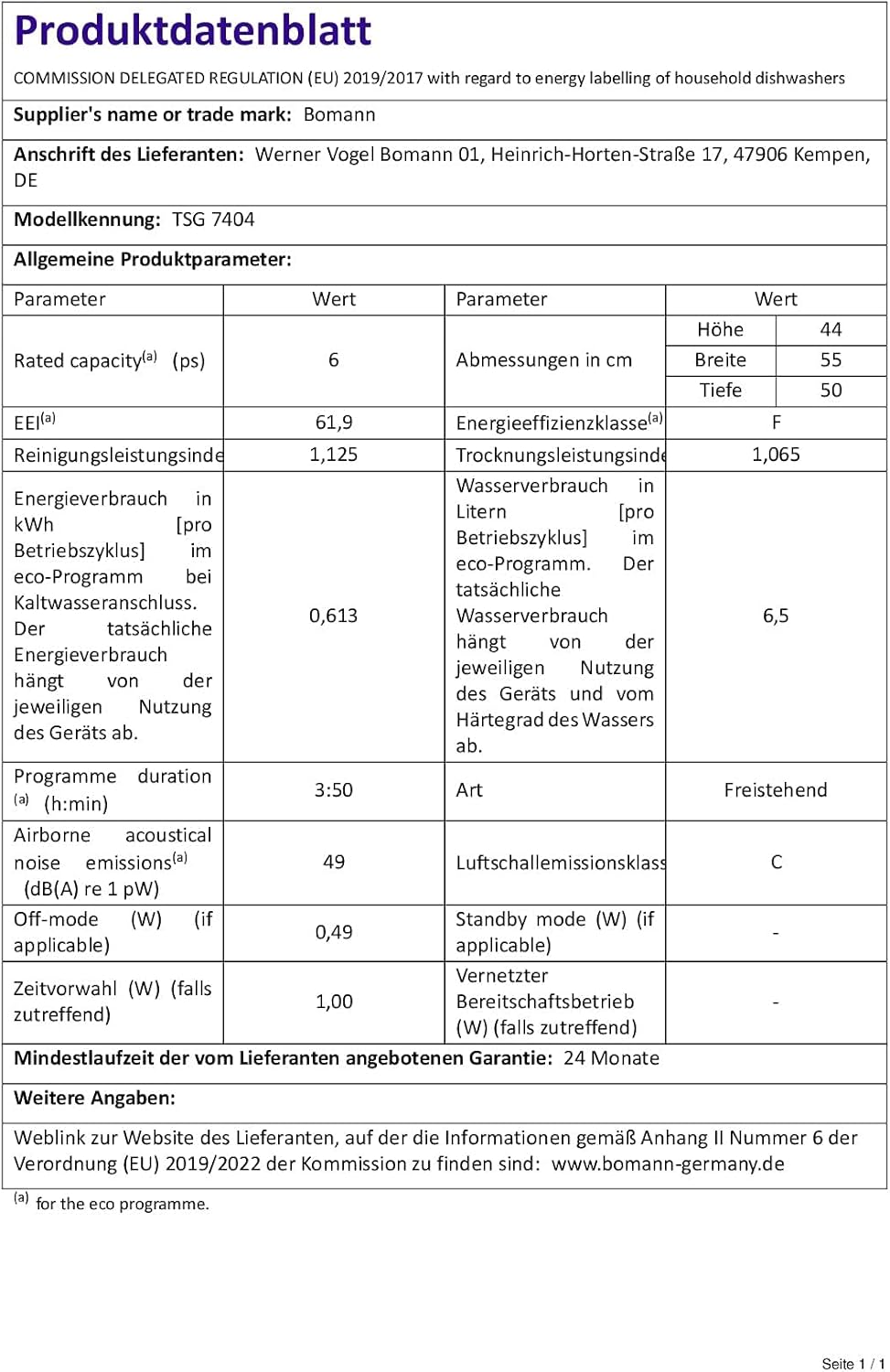 Bomann Mini Geschirrspüler TSG 7405 – kompakt, leise & energieeffizient