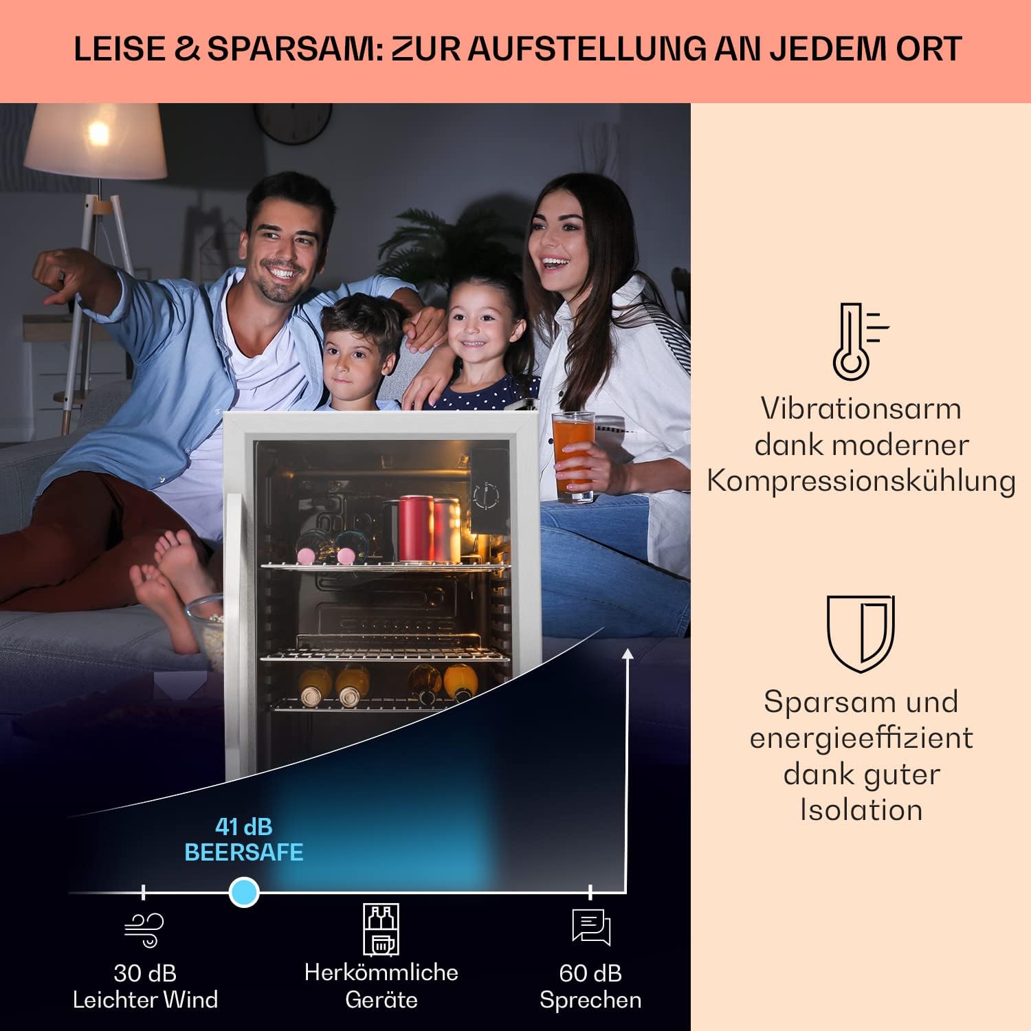 Klarstein Mini-Kühlschrank 80 L mit Glastür – Leise, Energieeffizient, Ideal für Getränke, Party & Camping