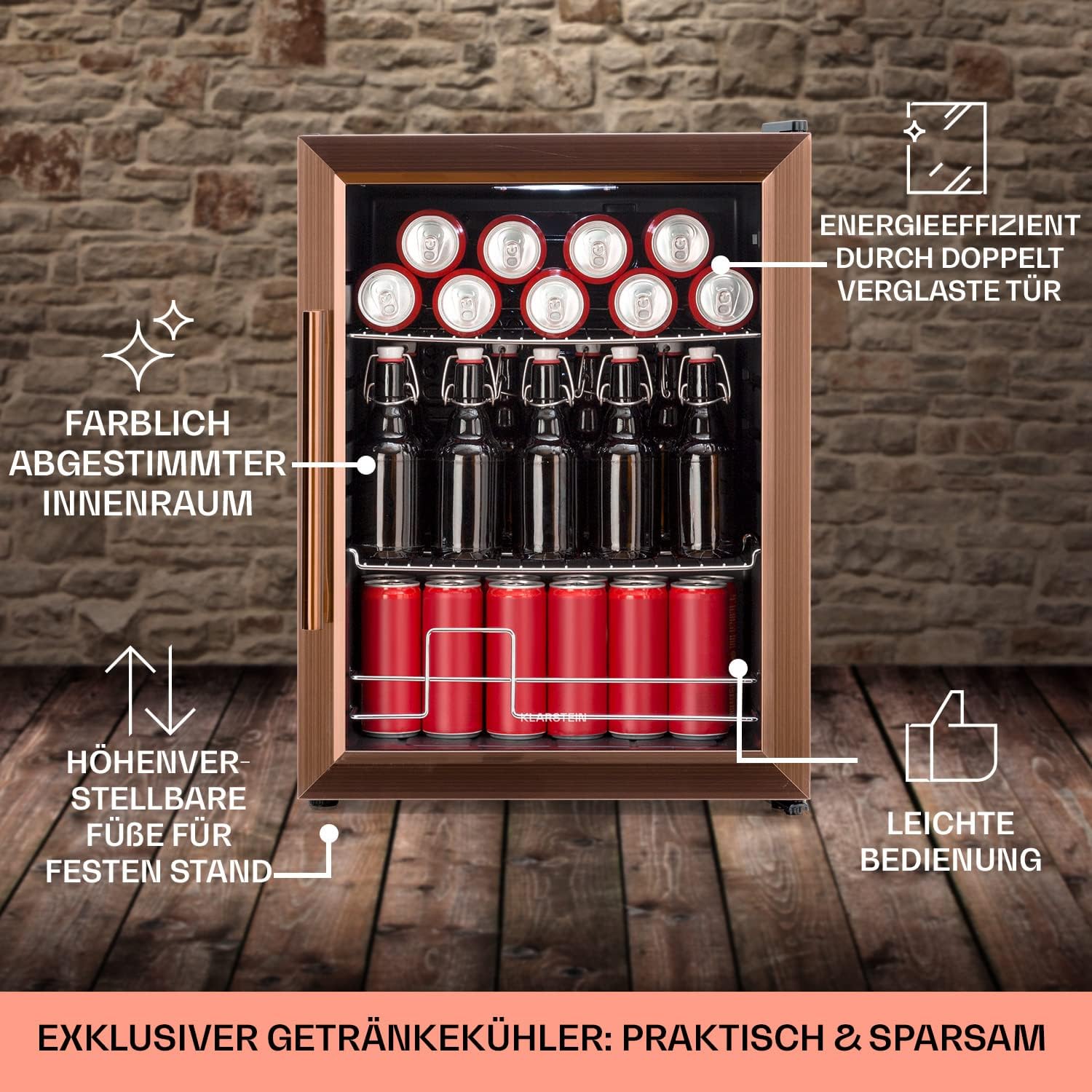 Klarstein Mini-Kühlschrank 80 L mit Glastür – Leise, Energieeffizient, Ideal für Getränke, Party & Camping