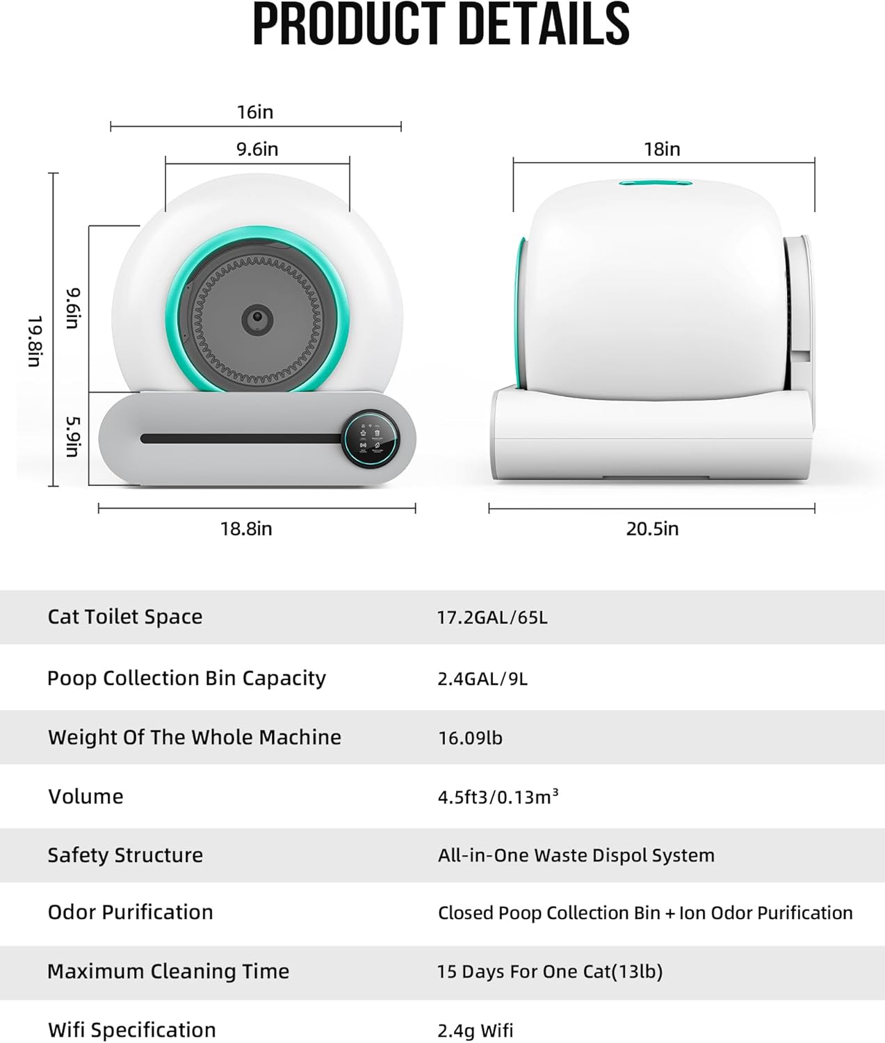 Automatische Katzentoilette mit App-Steuerung – Grau