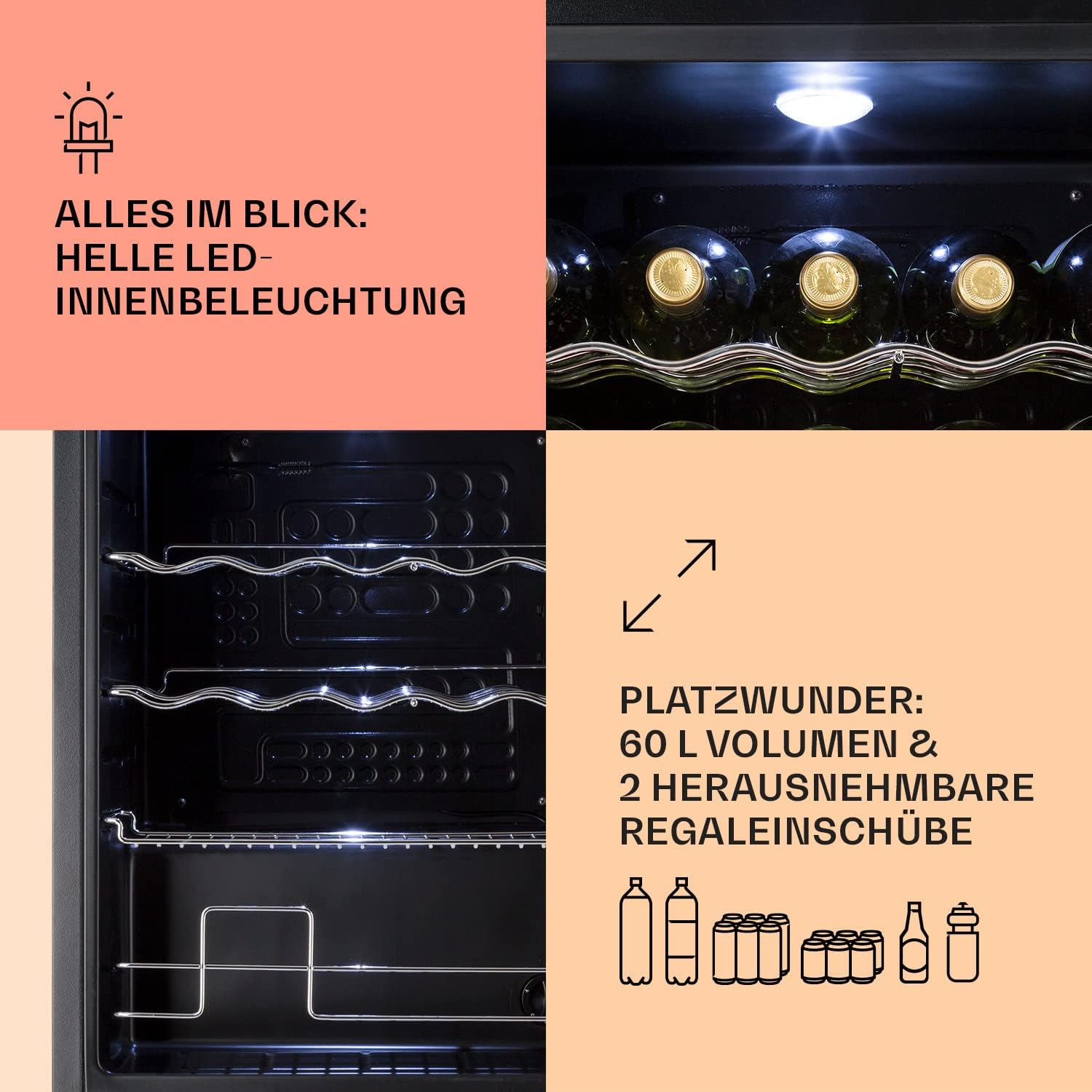 Klarstein Mini-Kühlschrank 80 L mit Glastür – Leise, Energieeffizient, Ideal für Getränke, Party & Camping