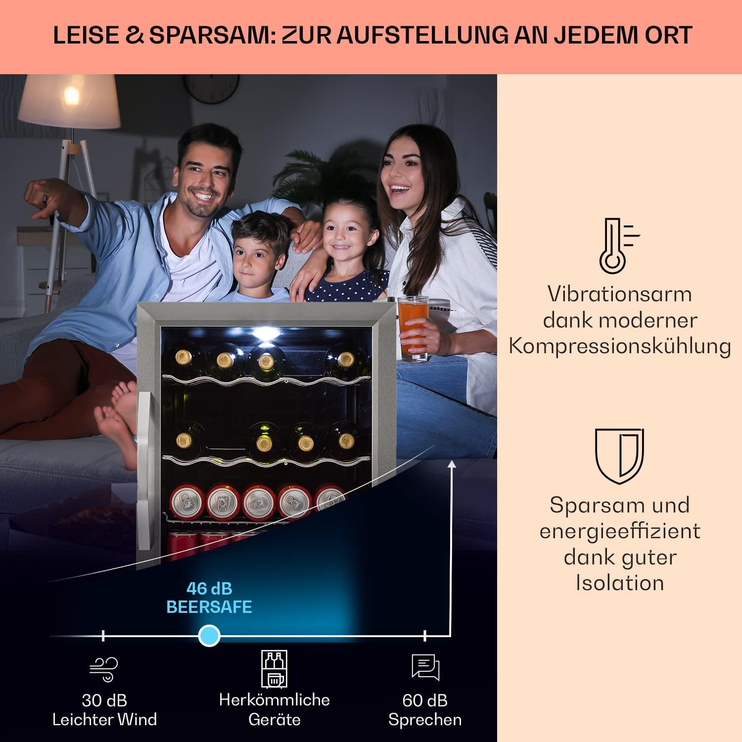 Klarstein Mini-Kühlschrank 80 L mit Glastür – Leise, Energieeffizient, Ideal für Getränke, Party & Camping