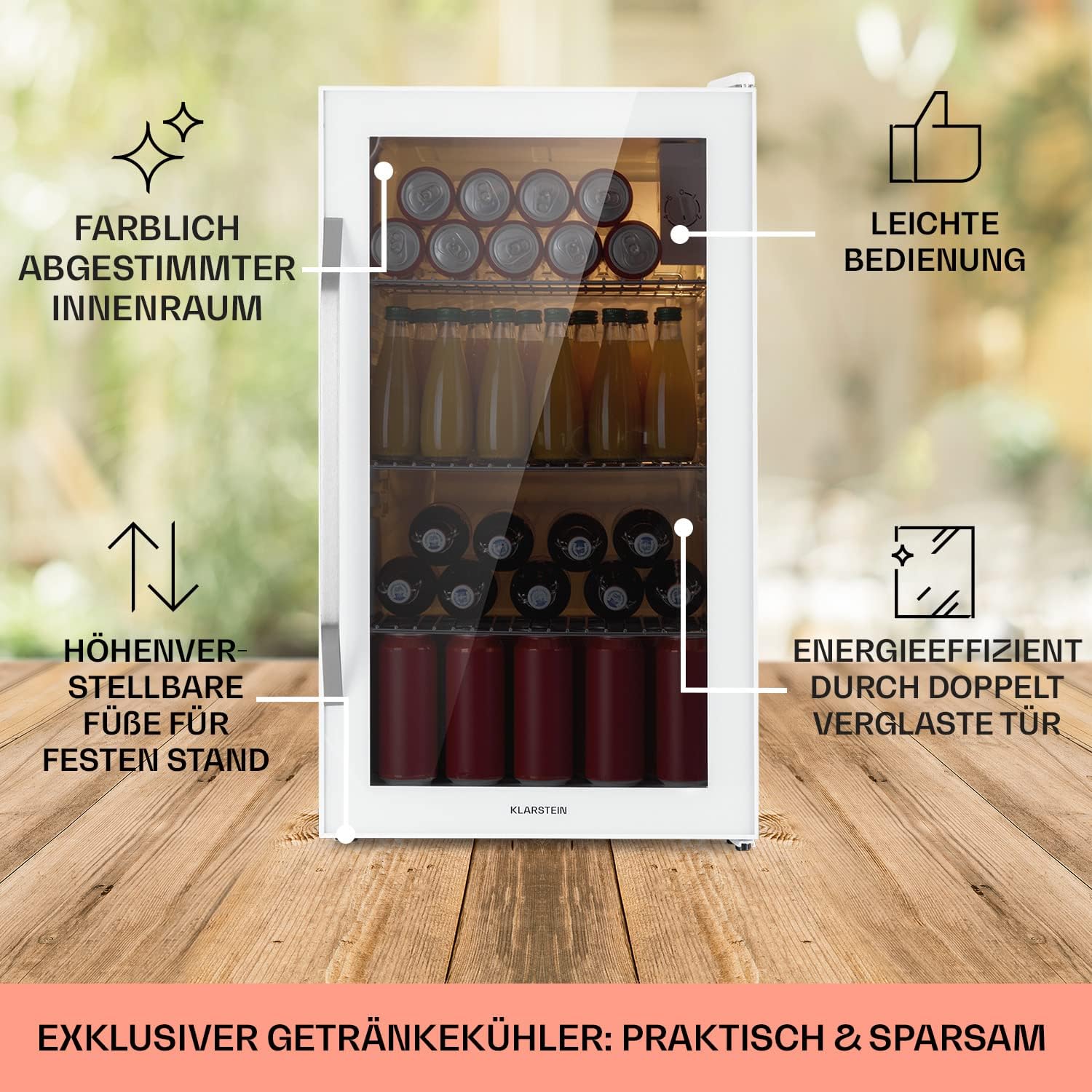 Klarstein Mini-Kühlschrank 80 L mit Glastür – Leise, Energieeffizient, Ideal für Getränke, Party & Camping
