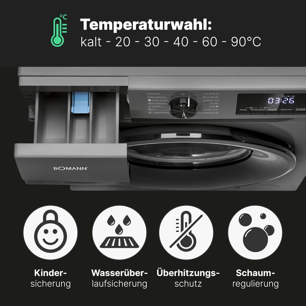 Bomann Waschmaschine 7 kg 1400 U/min WA 7175 – Effizient, Leise & Langlebig