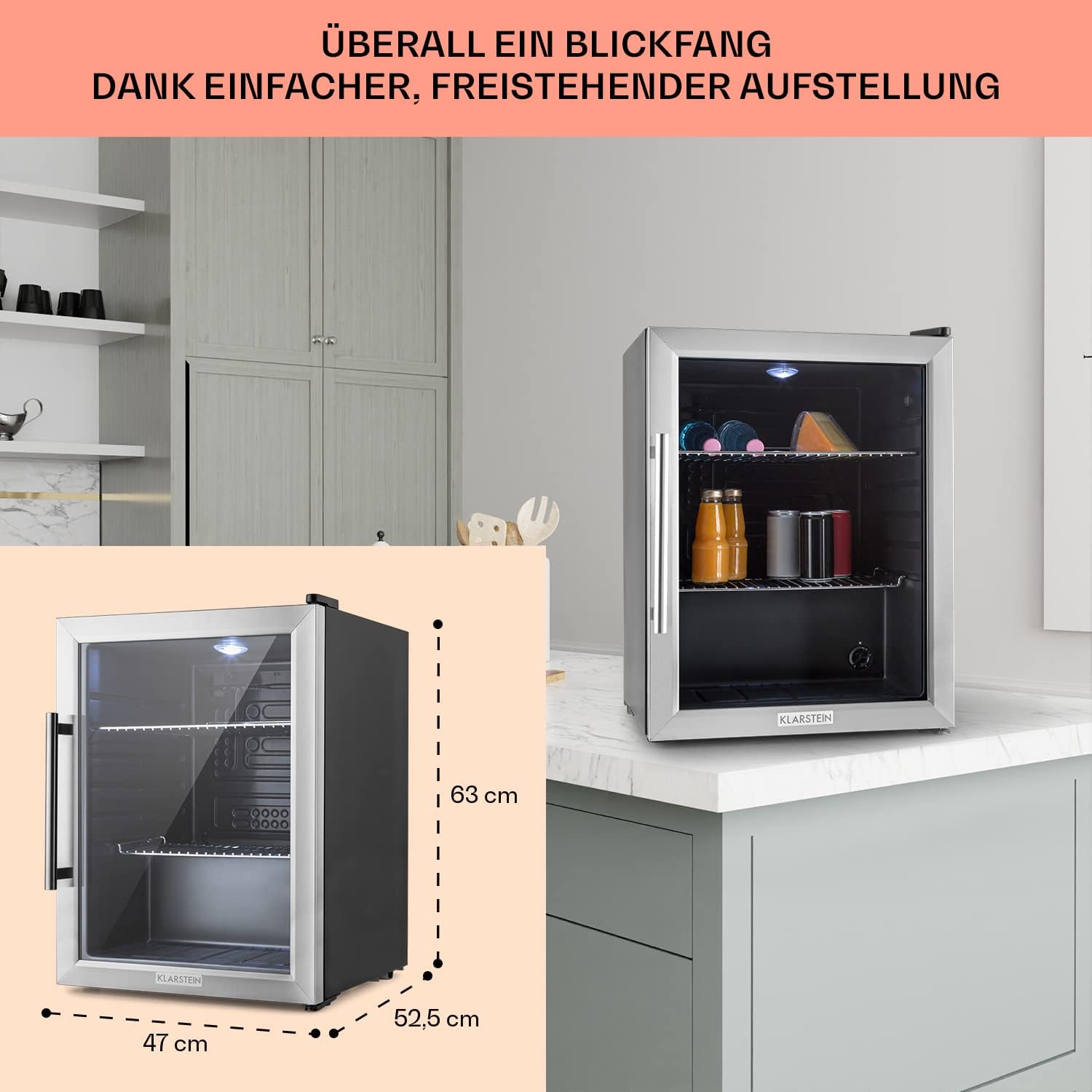 Klarstein Mini-Kühlschrank 80 L mit Glastür – Leise, Energieeffizient, Ideal für Getränke, Party & Camping