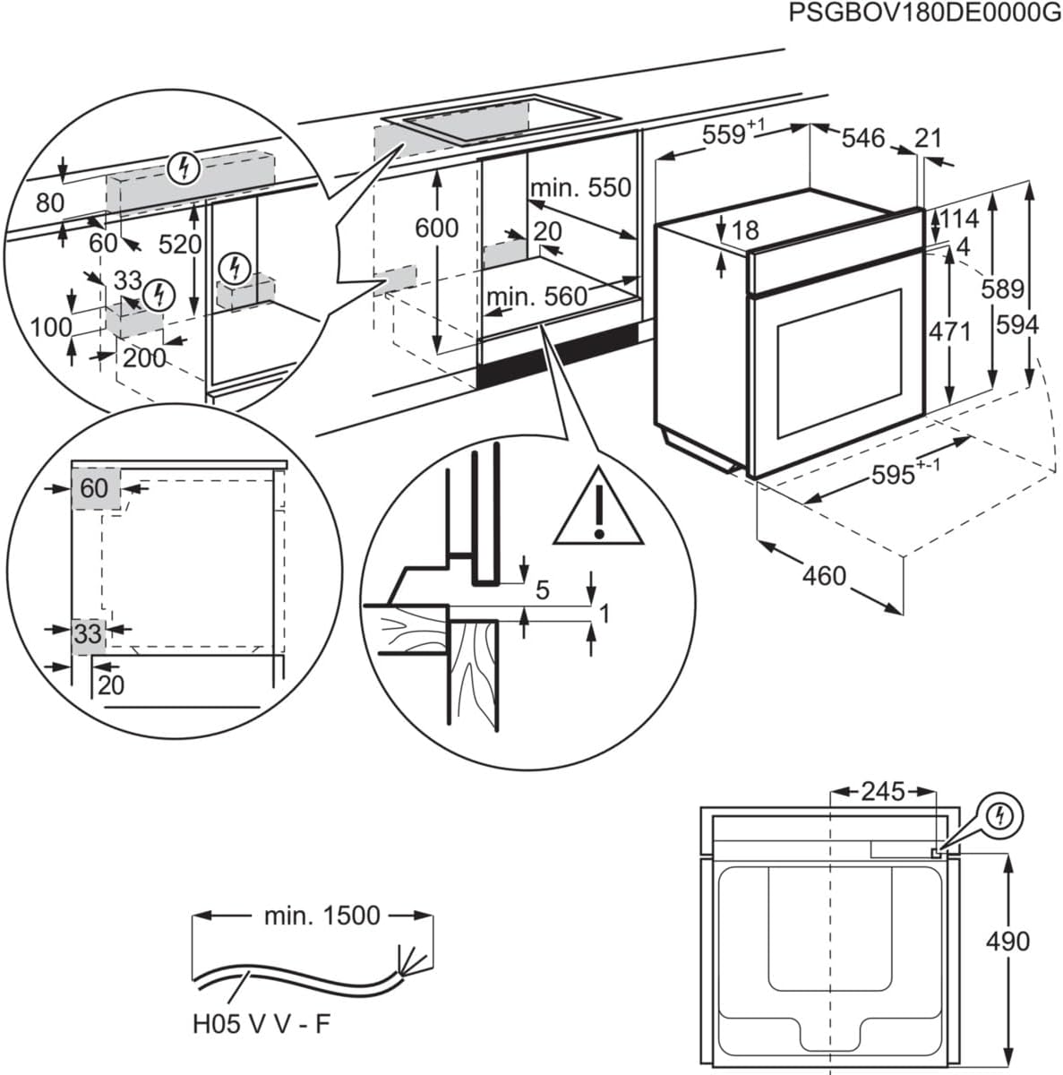 AEG BPE53516AB Einbau-Backofen Serie 5 – Pyrolyse, Heißluft, 25 Programme, LED-Touch, Kühle Tür, Schwarz