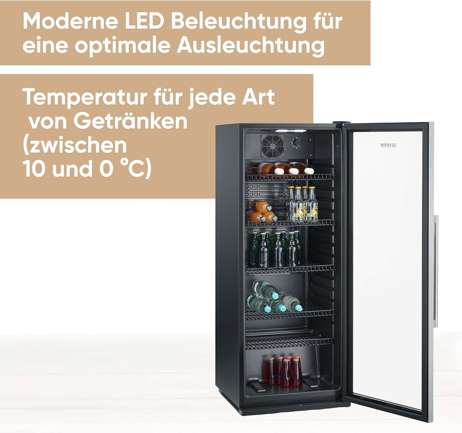 SEVERIN Flaschenkühlschrank 118 L LED – Sicher, Geräumig & Perfekt temperiert