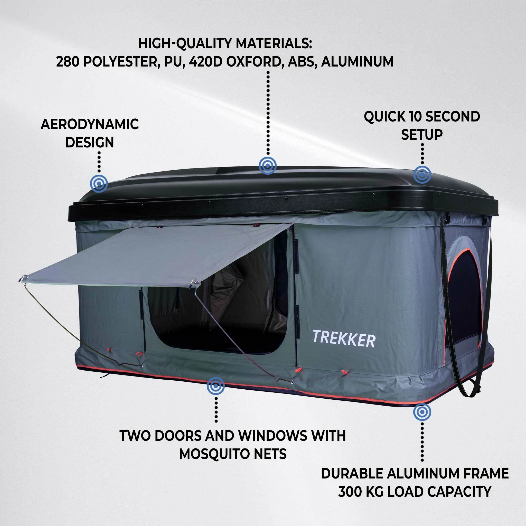 Trekker Dachzelt Hut M – Grau, für 2–3 Personen