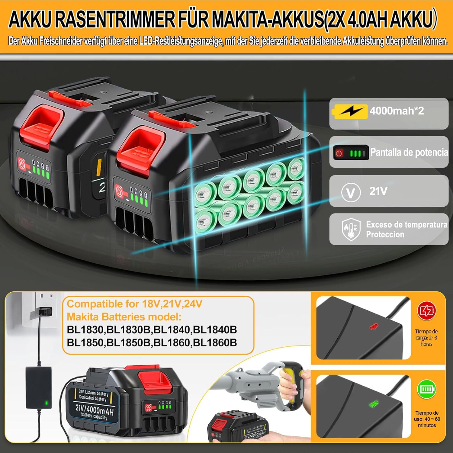 4-in-1 Akku-Gartenfräse & Rasentrimmer 21V – Effizient, Kraftvoll & Vielseitig